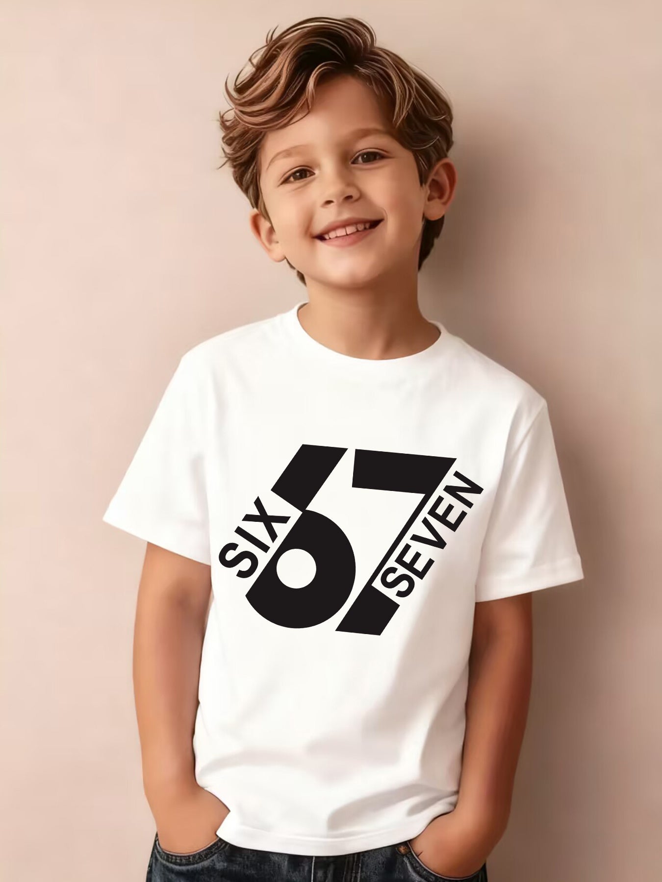 Summer Boys' Fashion Short Sleeve T-Shirt, Sizes 6-7, Cartoon Pattern Print Outdoor Casual Top, NY-DX7586