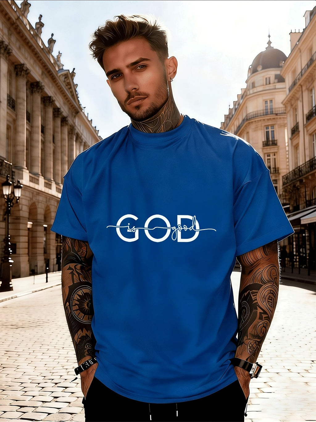 [Religious Graphic Tee] GOD IS GOOD Christian Faith T-Shirt for Men | Inspirational Religious Graphic Tee | Thick Durable Print, Fade-Resistant | Breathable Polyester, Wrinkle-Resistant Short Sleeve