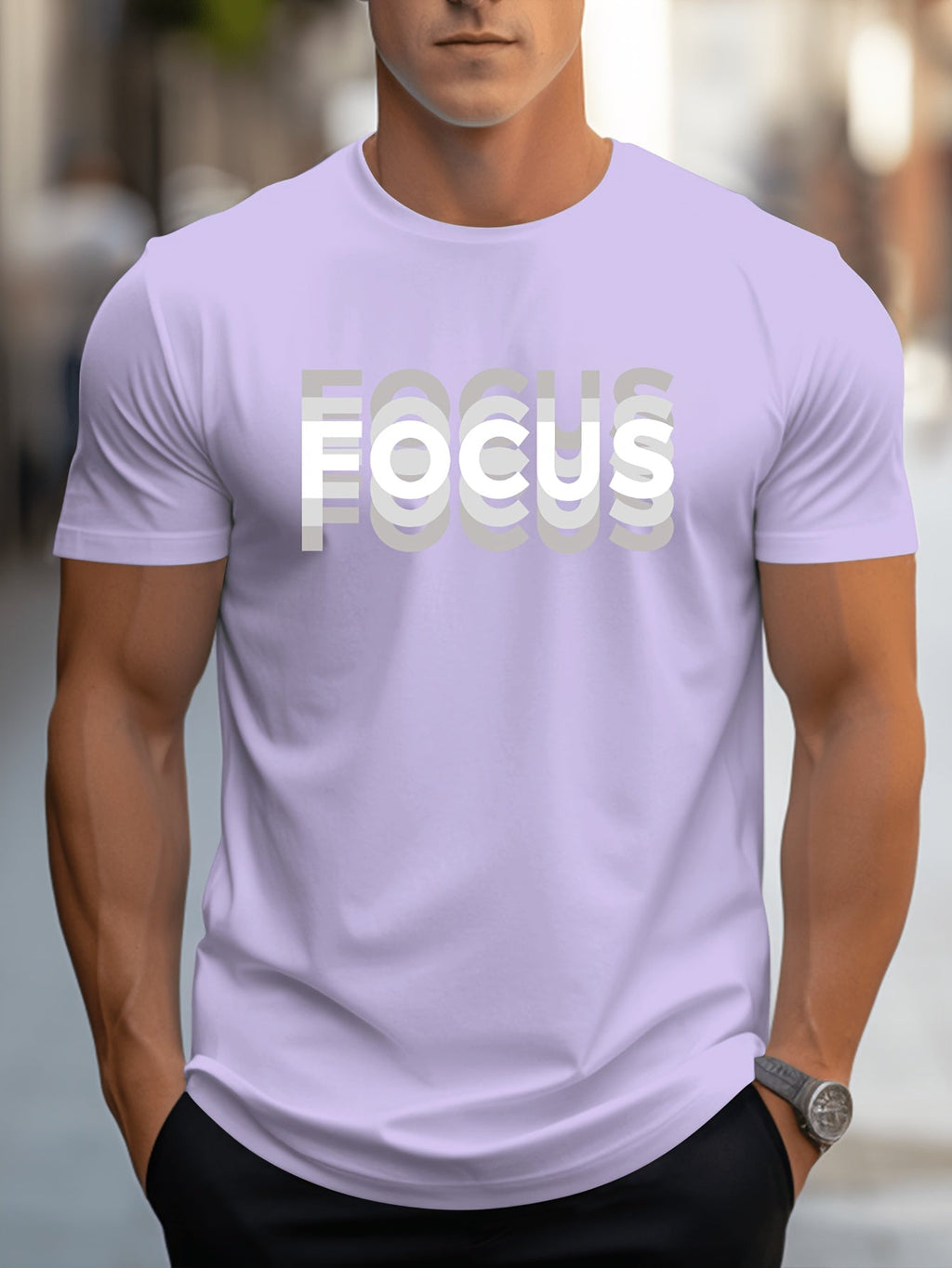 Unisex Trendy Letter Print Crew Neck T-Shirt, A Must-Have for Style Enthusiasts! Gradient FOCUS Design, Ultra Stylish & Streetwear-Inspired! Minimalist yet Versatile!