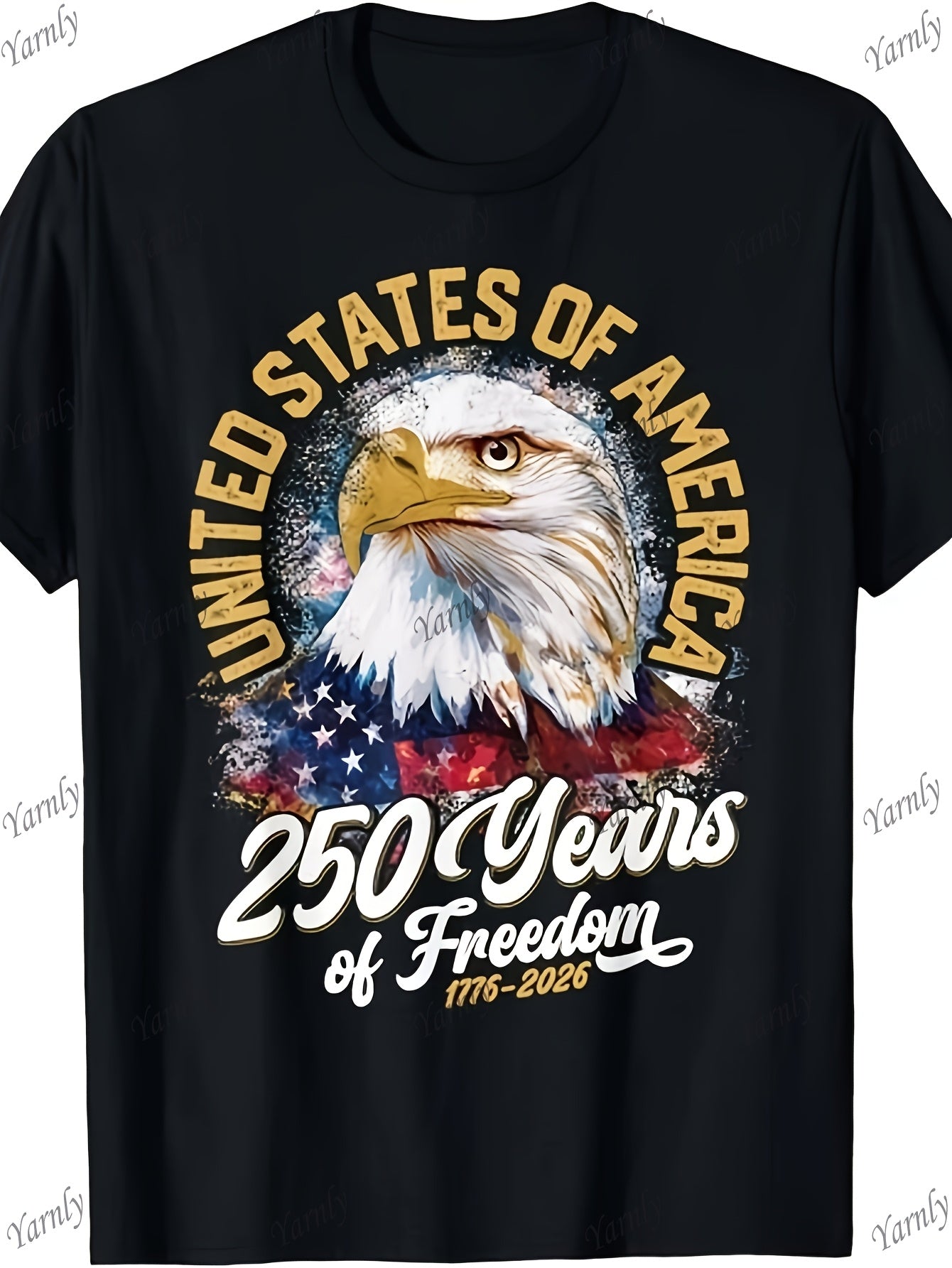 250 Years of Freedom in America Independence Day Eagle T-Shirt - 250th Anniversary 1776-2026 Commemorative Short Sleeve Vintage Graphic Tee with Eagle & US Flag Design, Round Neck Casual & 4th of July Apparel for Men, Patriotic Clothing, All Season