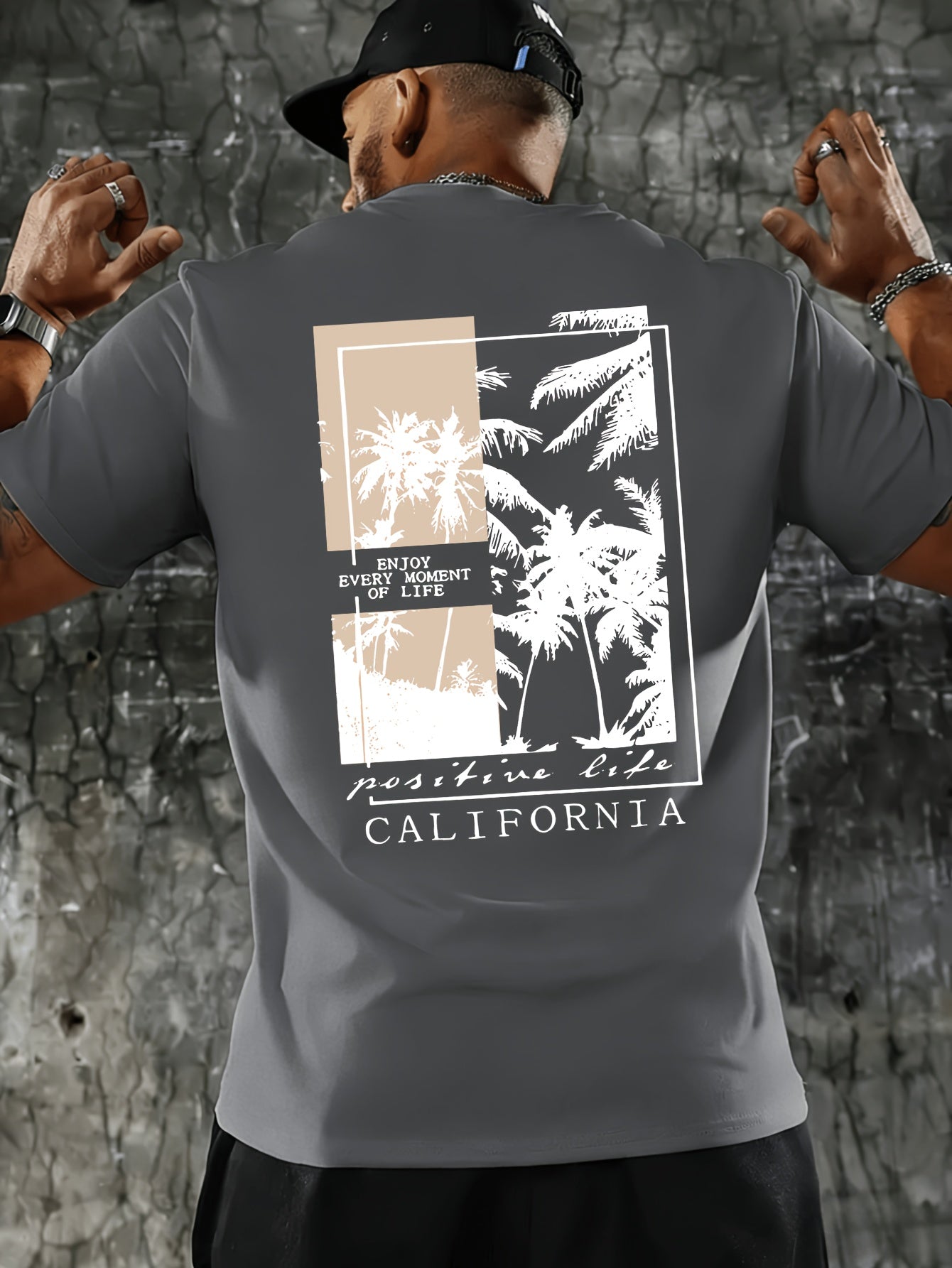 Men's Fashion Casual CALIFORNIA Print Regular Shoulder Short Sleeve T-Shirt, Comfortable and Versatile, Suitable for All Seasons
