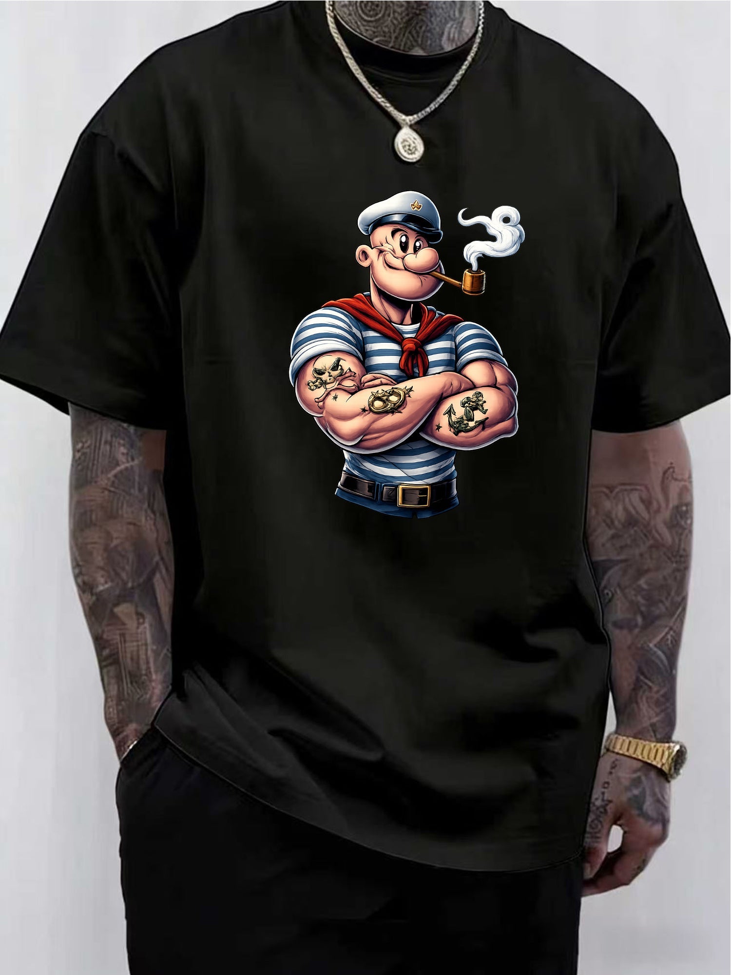 Men's Pirate T-Shirt - Soft Stretch Cotton Nautical Print with Pirate Icons ( Parrot, Treasure Map) - Round Neck Short Sleeve Casual & Costume Wear Suitable for Pirate Parties, Everyday Outfits - Machine Washable Pirate Attire for Men