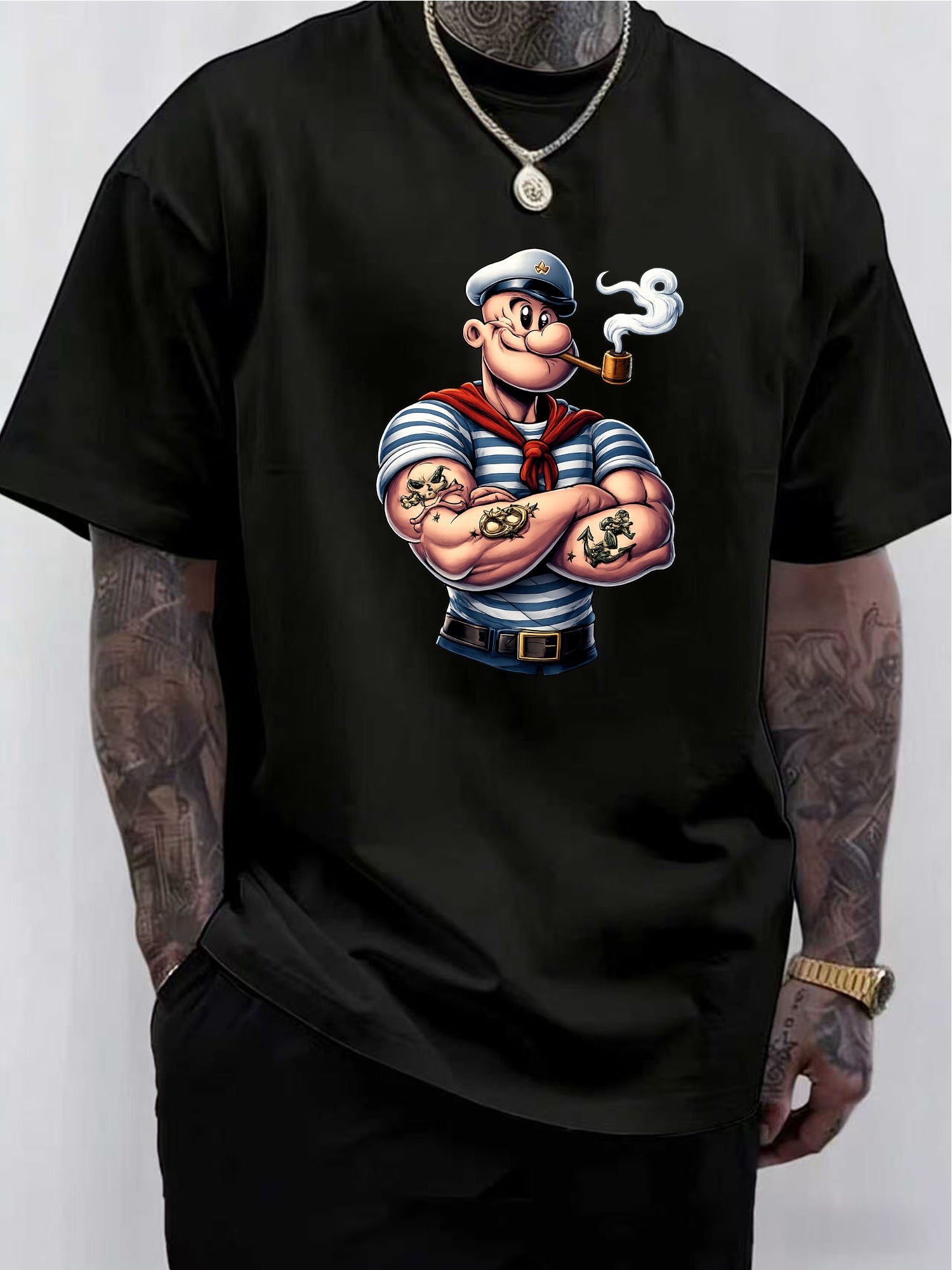 Men's Pirate T-Shirt - Soft Stretch Cotton Nautical Print with Pirate Icons ( Parrot, Treasure Map) - Round Neck Short Sleeve Casual & Costume Wear Suitable for Pirate Parties, Everyday Outfits - Machine Washable Pirate Attire for Men