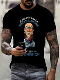 Men'S Short Sleeve Summer Casual 3D Print Pattern Round Neck Black T-Shirt Comfortable