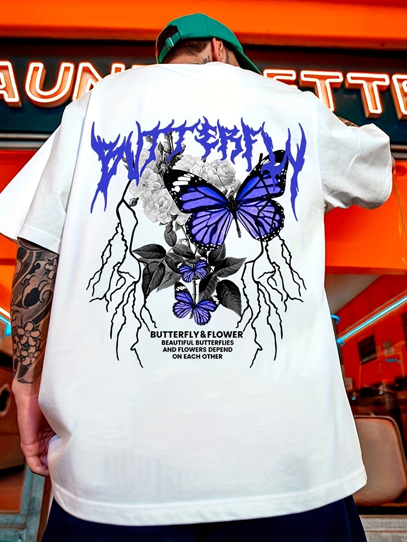 Gothic Butterfly Print, Men's Graphic Design Crew Neck Active T-shirt, Casual Comfy Tees Tshirts For Summer, Men's Clothing Tops For Daily Gym Workout Running