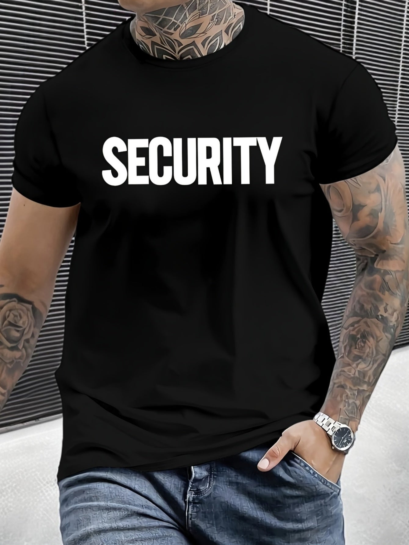MBDMBD Men'S Casual Crew Neck T-Shirt with Bold SECURITY Print, Polyester, Comfortable & Versatile Short Sleeve Tee for Summer, Everyday Tshirt | Secure Shoulder Design | Smooth Texture Shir