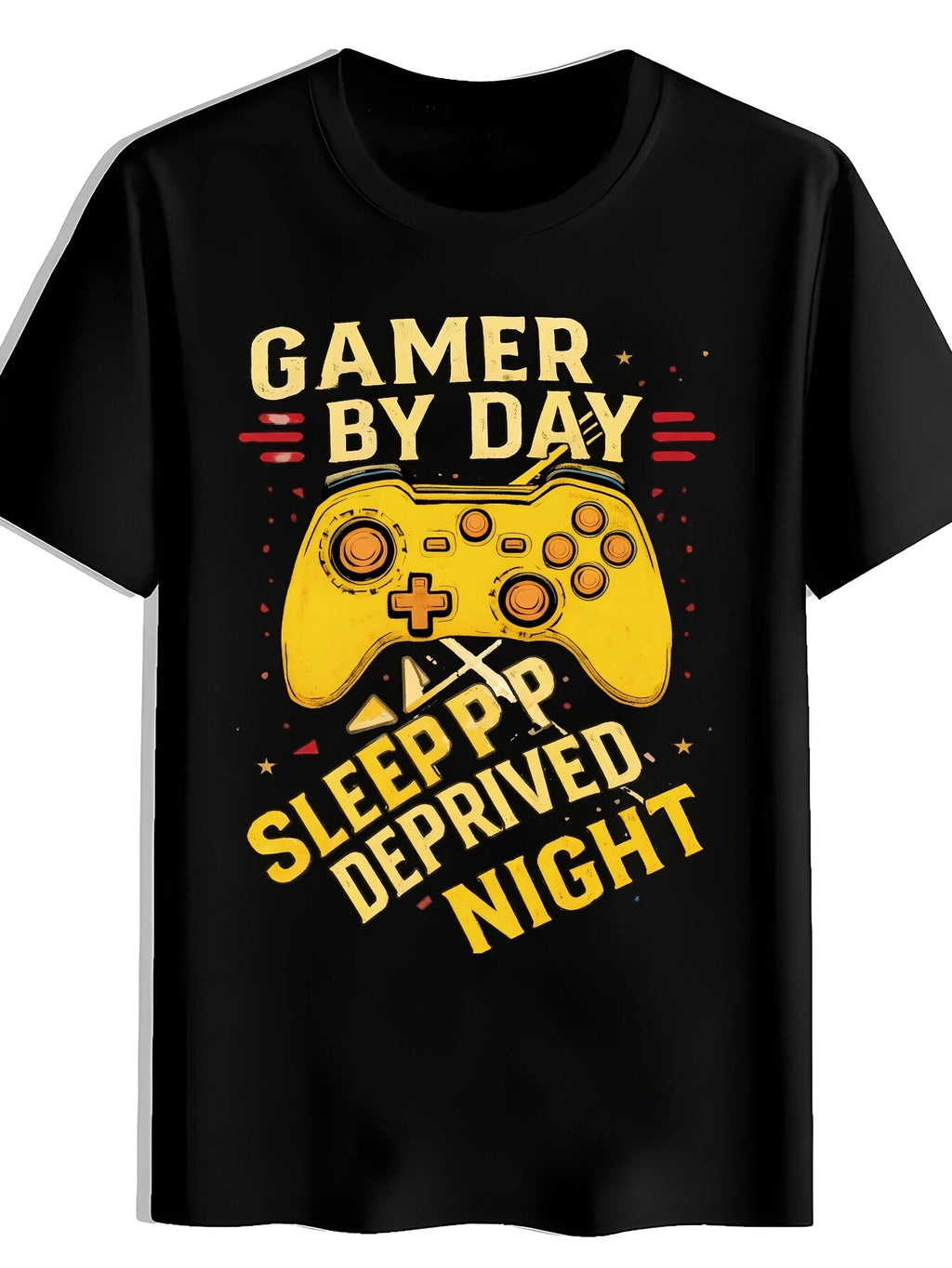 Game Controller Blue Print T-Shirt, Summer, Versatile, Athletic, Trendy T-Shirt, Round Neck Short Sleeve Top, Casual Daily Wear, Men'S Clothing