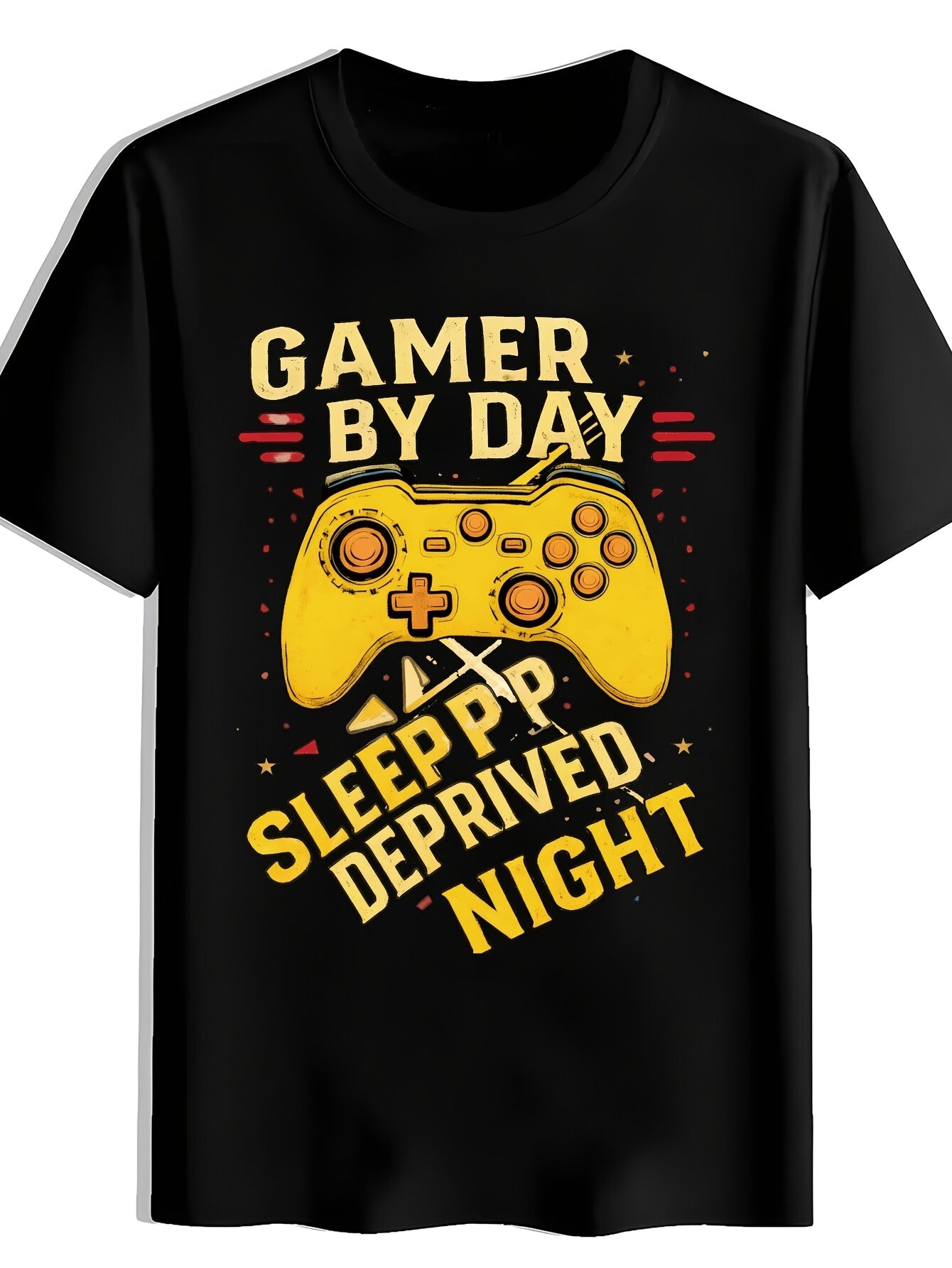 Game Controller Blue Print T-Shirt, Summer, Versatile, Athletic, Trendy T-Shirt, Round Neck Short Sleeve Top, Casual Daily Wear, Men'S Clothing