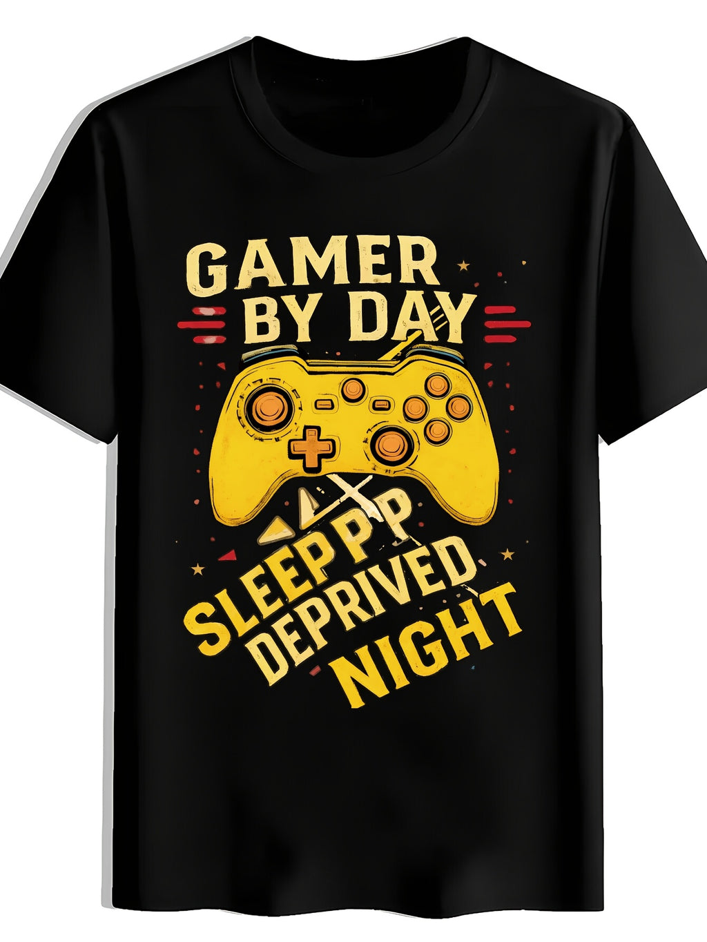 Game Controller Blue Print T-Shirt, Summer, Versatile, Athletic, Trendy T-Shirt, Round Neck Short Sleeve Top, Casual Daily Wear, Men'S Clothing