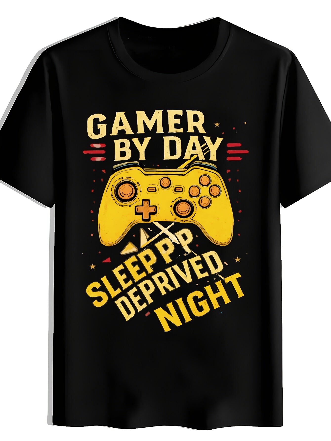 Game Controller Blue Print T-Shirt, Summer, Versatile, Athletic, Trendy T-Shirt, Round Neck Short Sleeve Top, Casual Daily Wear, Men'S Clothing