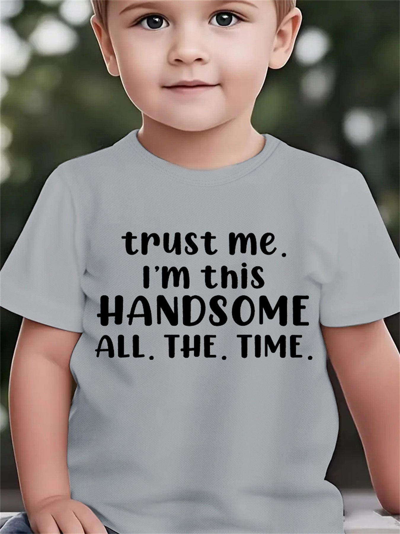 Summer Fashion Boys' Short-Sleeve T-Shirt "TRUST ME I'M THIS HANDSOME ALL THE TIME" Letter Print Casual Top DX2891
