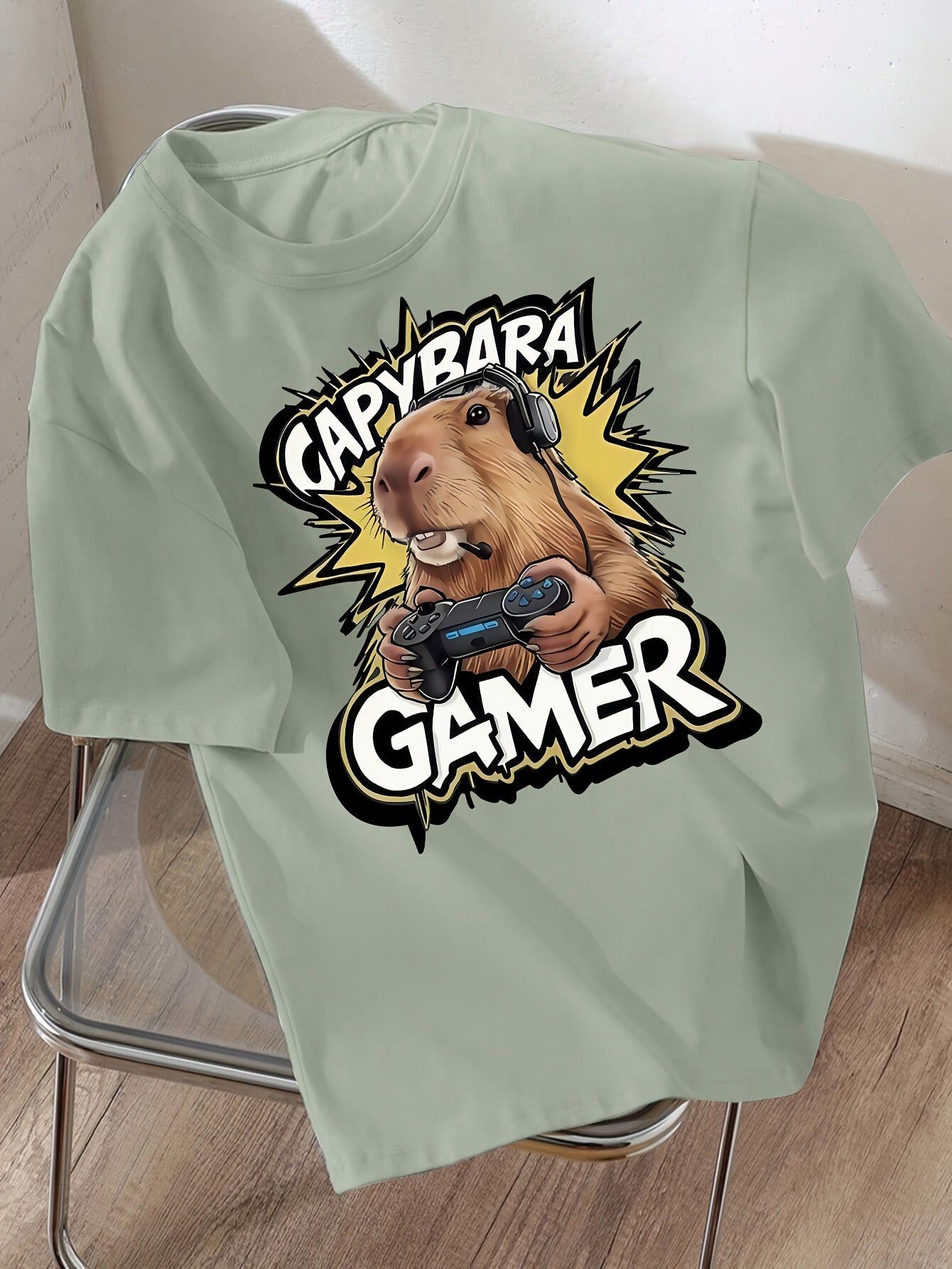 Boys' New Spring/Summer Loose-Fit Casual Fashionable Versatile Street-Style Cool Capybara Anime Cartoon Print Short-Sleeve T-Shirt for Daily Wear