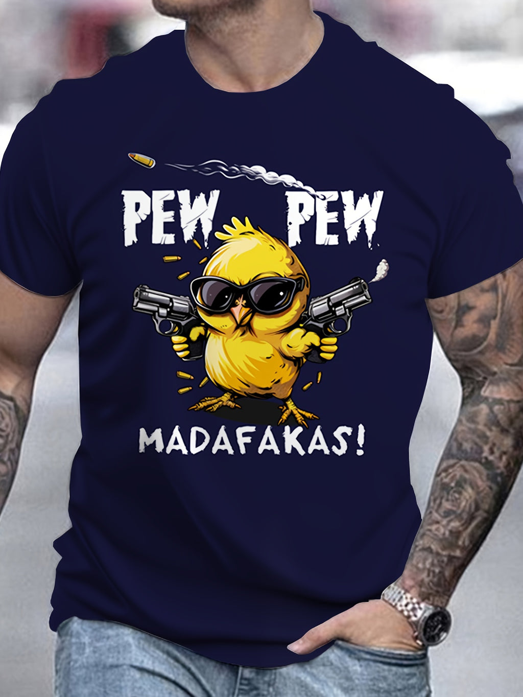 Men's Cool Chick PEW PEW Print T-Shirt Summer Casual Round Neck Short Sleeve Outdoor TopsPrint T-Shirt Summer Casual Round Neck Short Sleeve Outdoor Tops