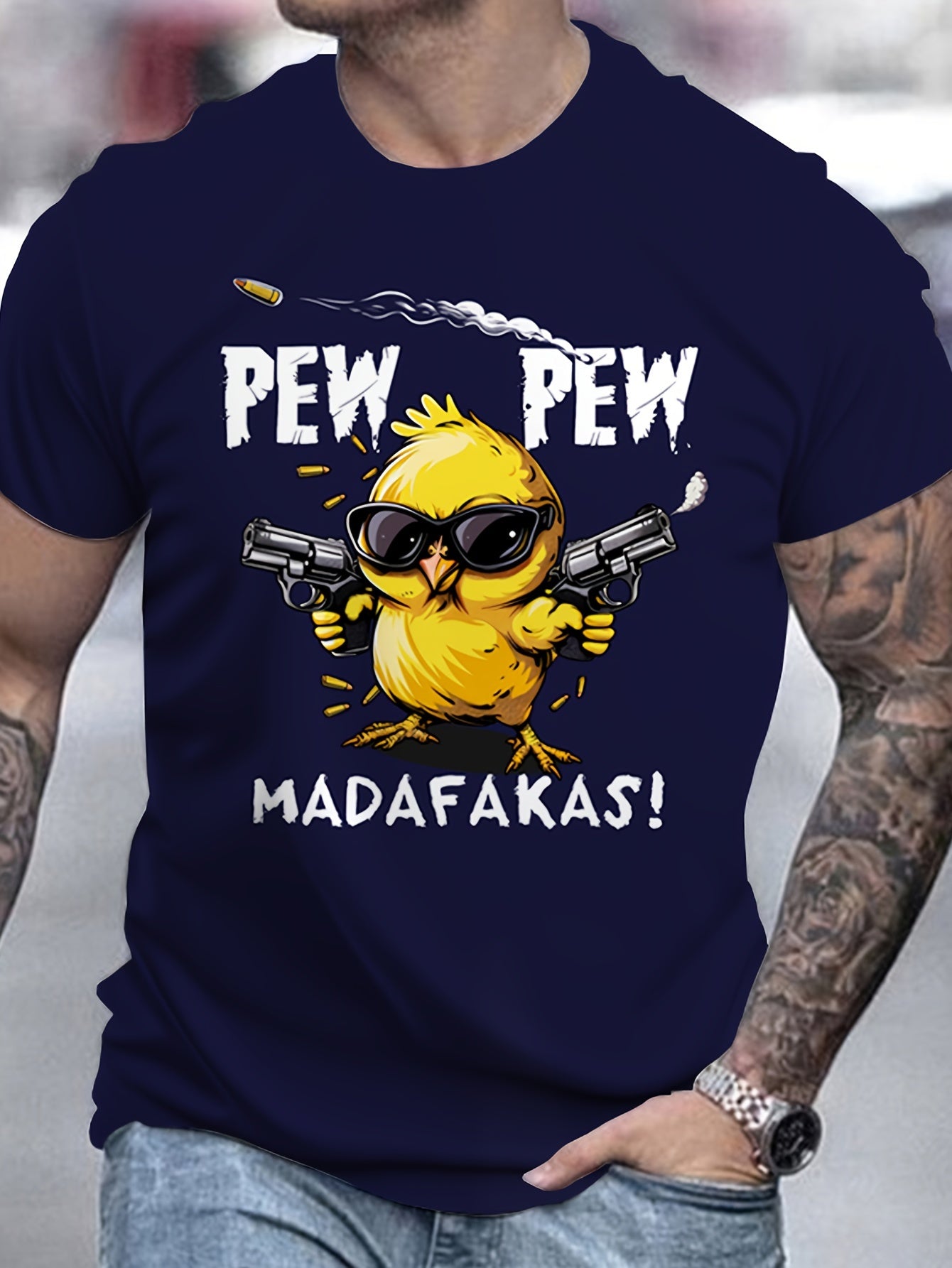 Men's Cool Chick PEW PEW Print T-Shirt Summer Casual Round Neck Short Sleeve Outdoor TopsPrint T-Shirt Summer Casual Round Neck Short Sleeve Outdoor Tops