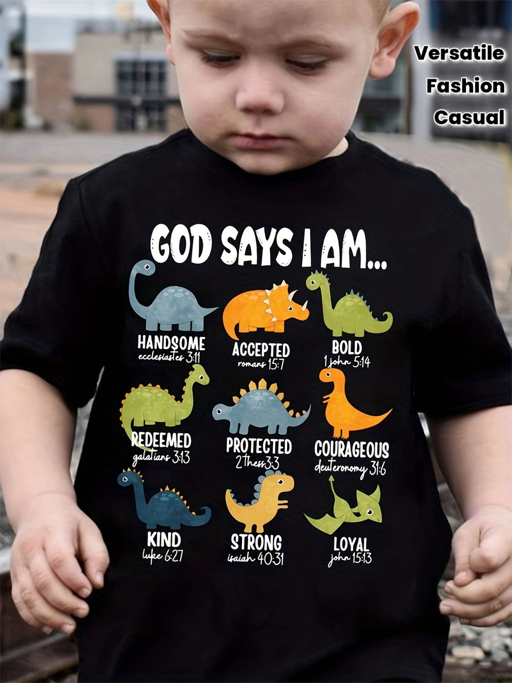 Summer Boys' Fashion Children's T-Shirt "God Says I Am..." Dinosaur Print Cute Short-Sleeve T-Shirt Versatile Casual Top