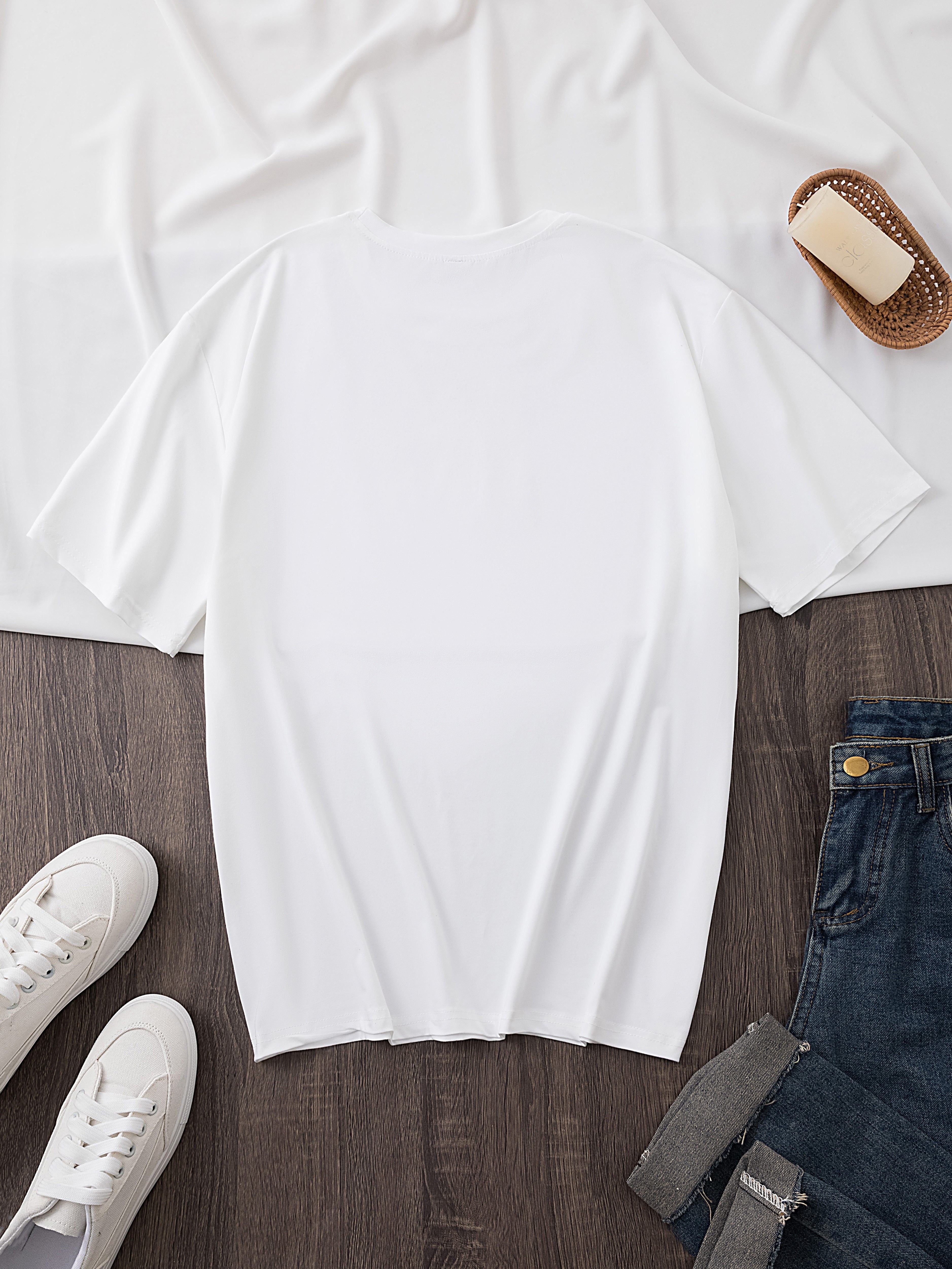 Women'S Casual Crew Neck T-Shirt, Polyester Knit Fabric, Regular Length, with Bold Alphabet Print, for All Seasons