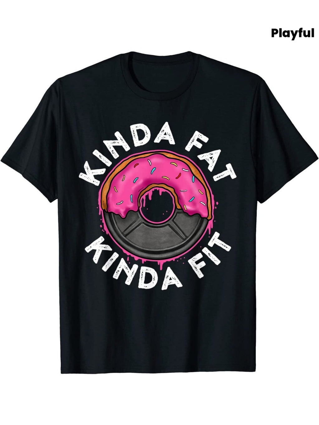 Funny "Kinda Fat Kinda Fit" Donut Graphic T-Shirt - Black Casual Workout Tee with Playful Design, Lightweight & Breathable Fabric for Gym, Outdoor, or Casual Attire, Gym Shirts