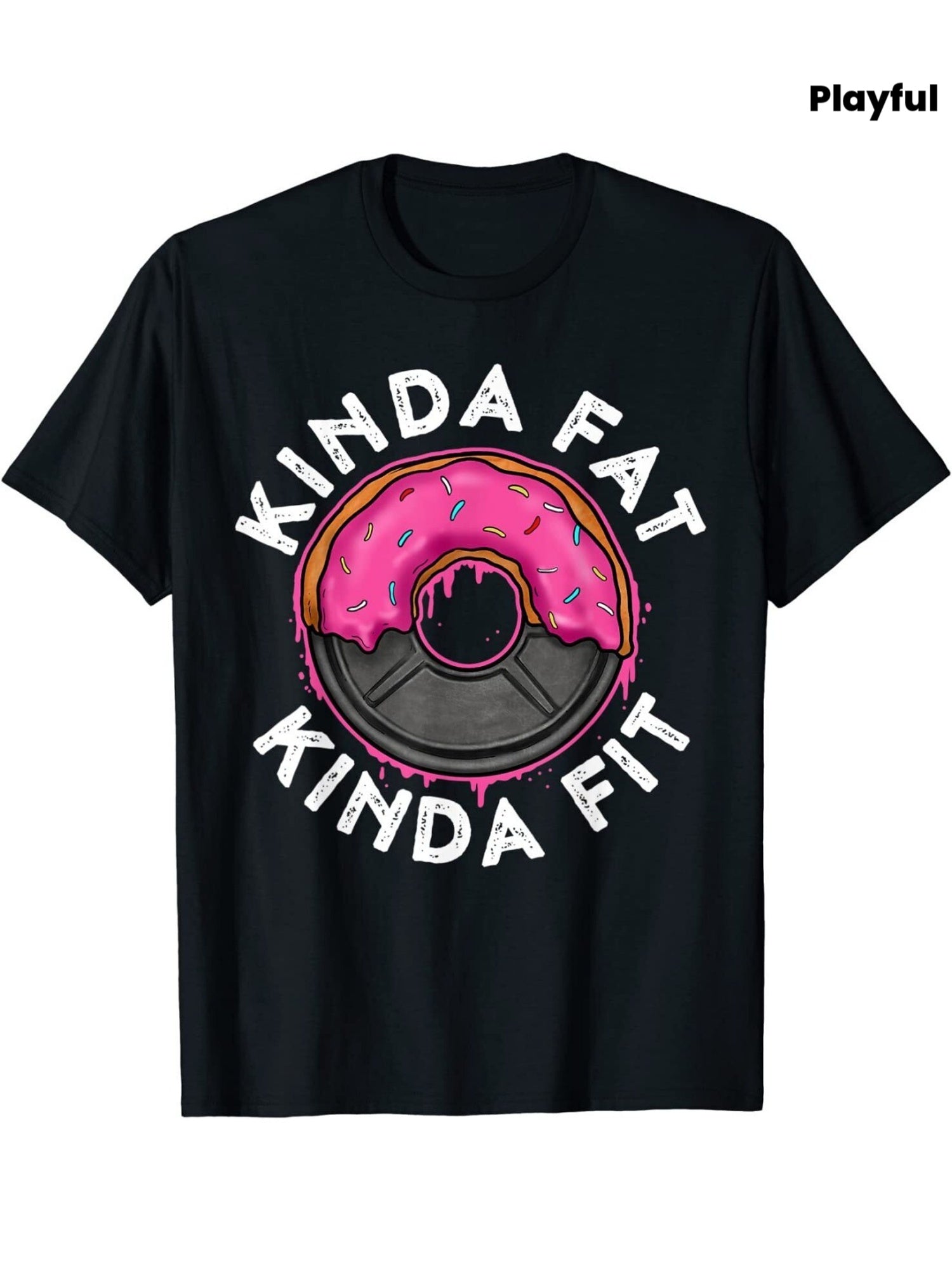 Funny "Kinda Fat Kinda Fit" Donut Graphic T-Shirt - Black Casual Workout Tee with Playful Design, Lightweight & Breathable Fabric for Gym, Outdoor, or Casual Attire, Gym Shirts