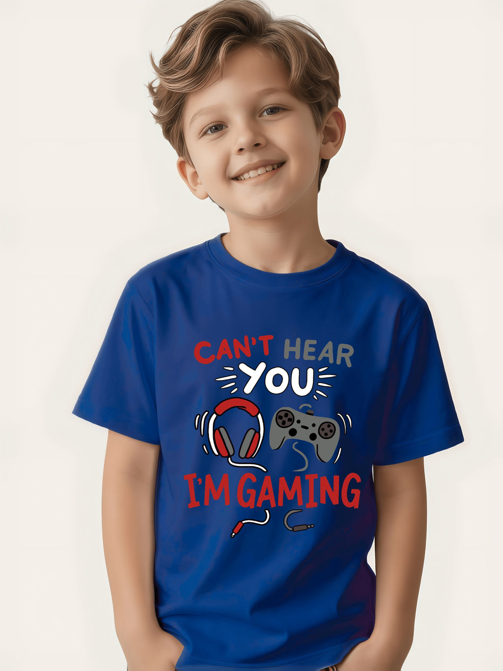 Boys' Graphic T-Shirt - "Can't Hear You While Gaming" Slogan Tee - Casual Loose-Fit Breathable Fashion Top for Gamers - Orange Daily Casual and LAN Party Outfit - Machine Washable Summer Apparel, Gaming Style, Crew Neck Design, Youth Style