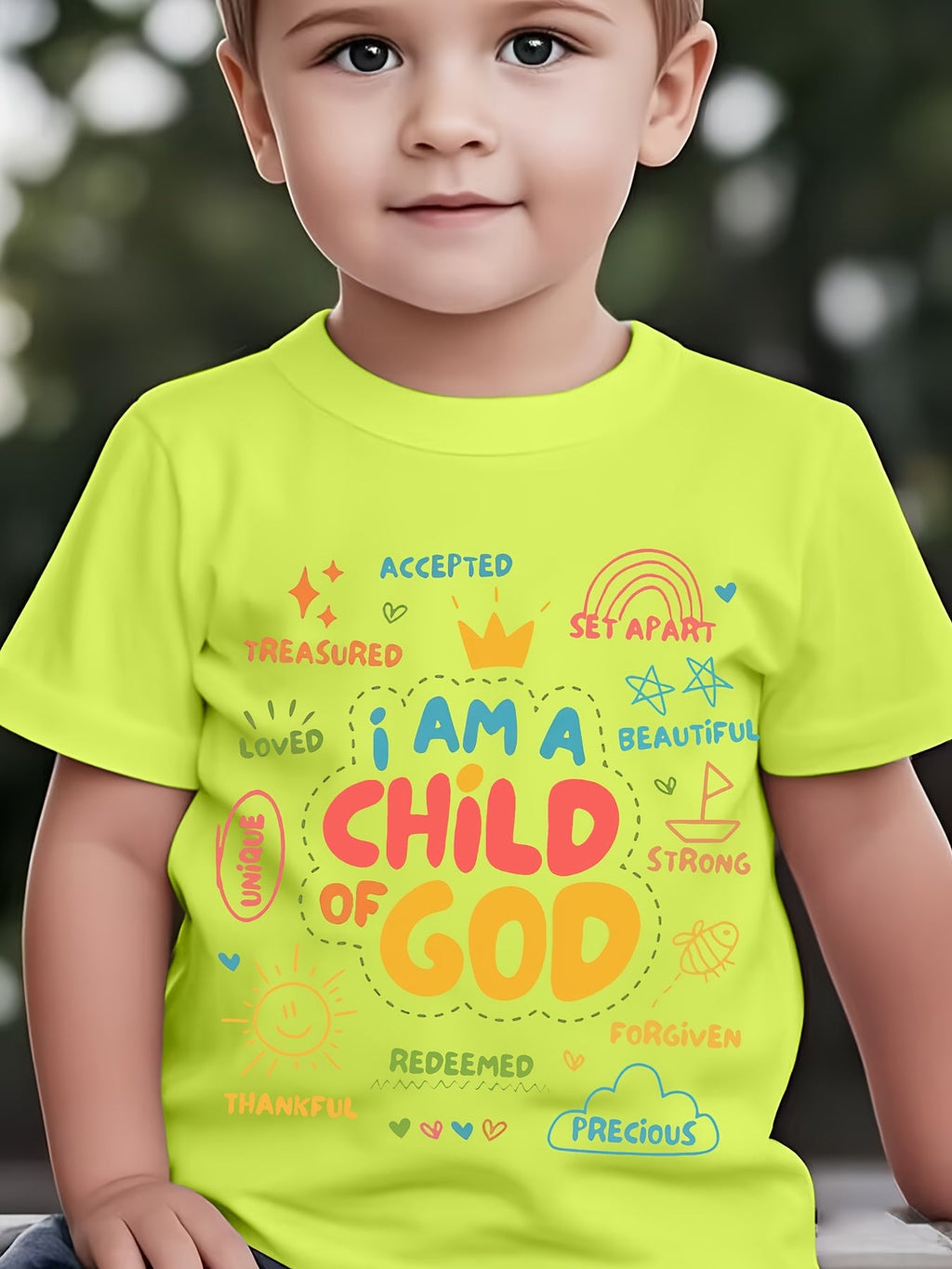 Boys And Girls Personalized Pattern Print I AM A Child OF GOD Creative T-Shirt Summer Comfortable Breathable T-Shirt Kids Boy Girl Round Neck Top