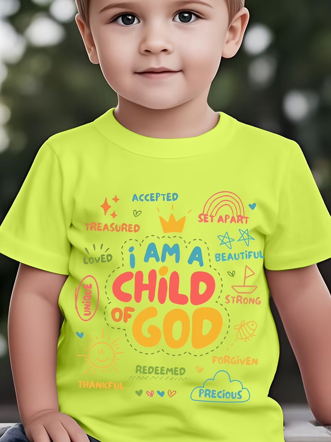 Boys And Girls Personalized Pattern Print I AM A Child OF GOD Creative T-Shirt Summer Comfortable Breathable T-Shirt Kids Boy Girl Round Neck Top