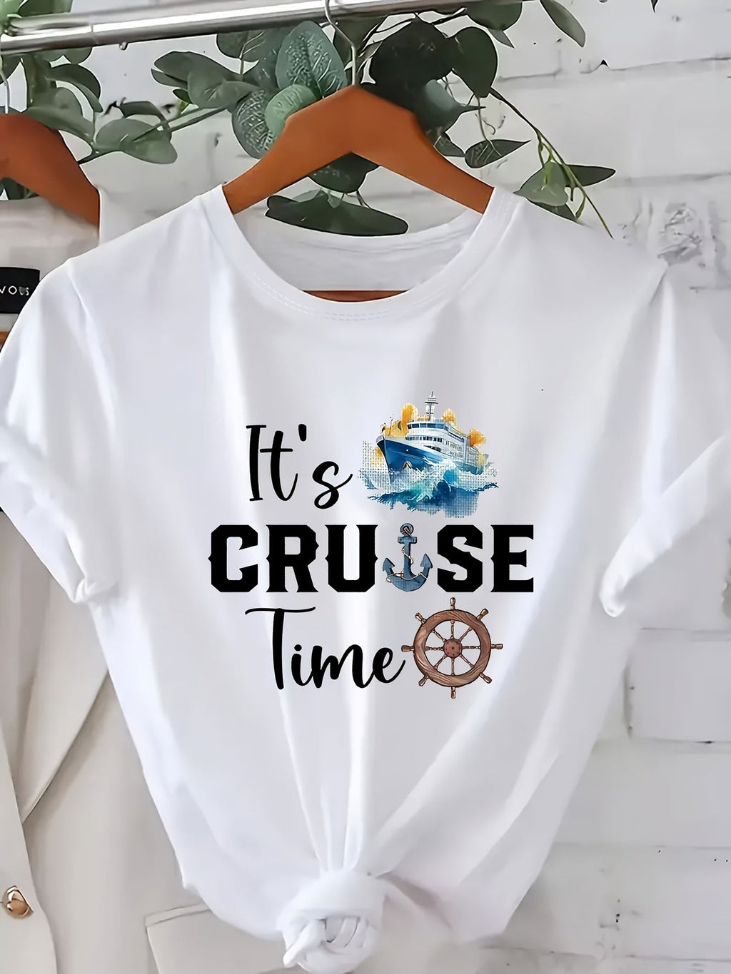 Plus Size - Plus Size - Ladies' Short-Sleeve T-Shirt with a 'Cruise Time' Pattern, Designed for Cruise Travel, Perfect for Comfortable And Casual Wear in Spring And Summer