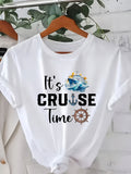 Plus Size - Plus Size - Ladies' Short-Sleeve T-Shirt with a 'Cruise Time' Pattern, Designed for Cruise Travel, Perfect for Comfortable And Casual Wear in Spring And Summer