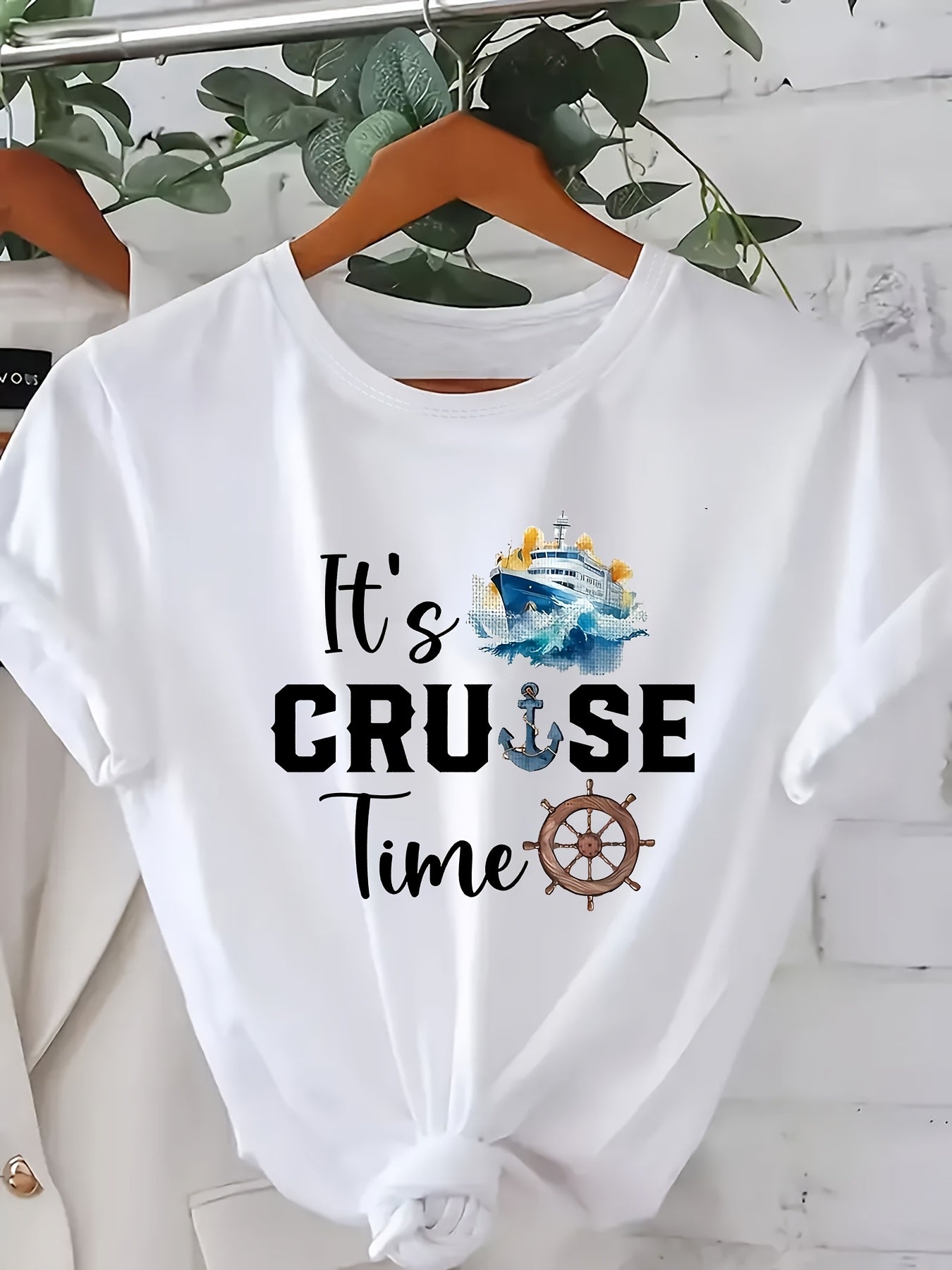 Plus Size - Plus Size - Ladies' Short-Sleeve T-Shirt with a 'Cruise Time' Pattern, Designed for Cruise Travel, Perfect for Comfortable And Casual Wear in Spring And Summer