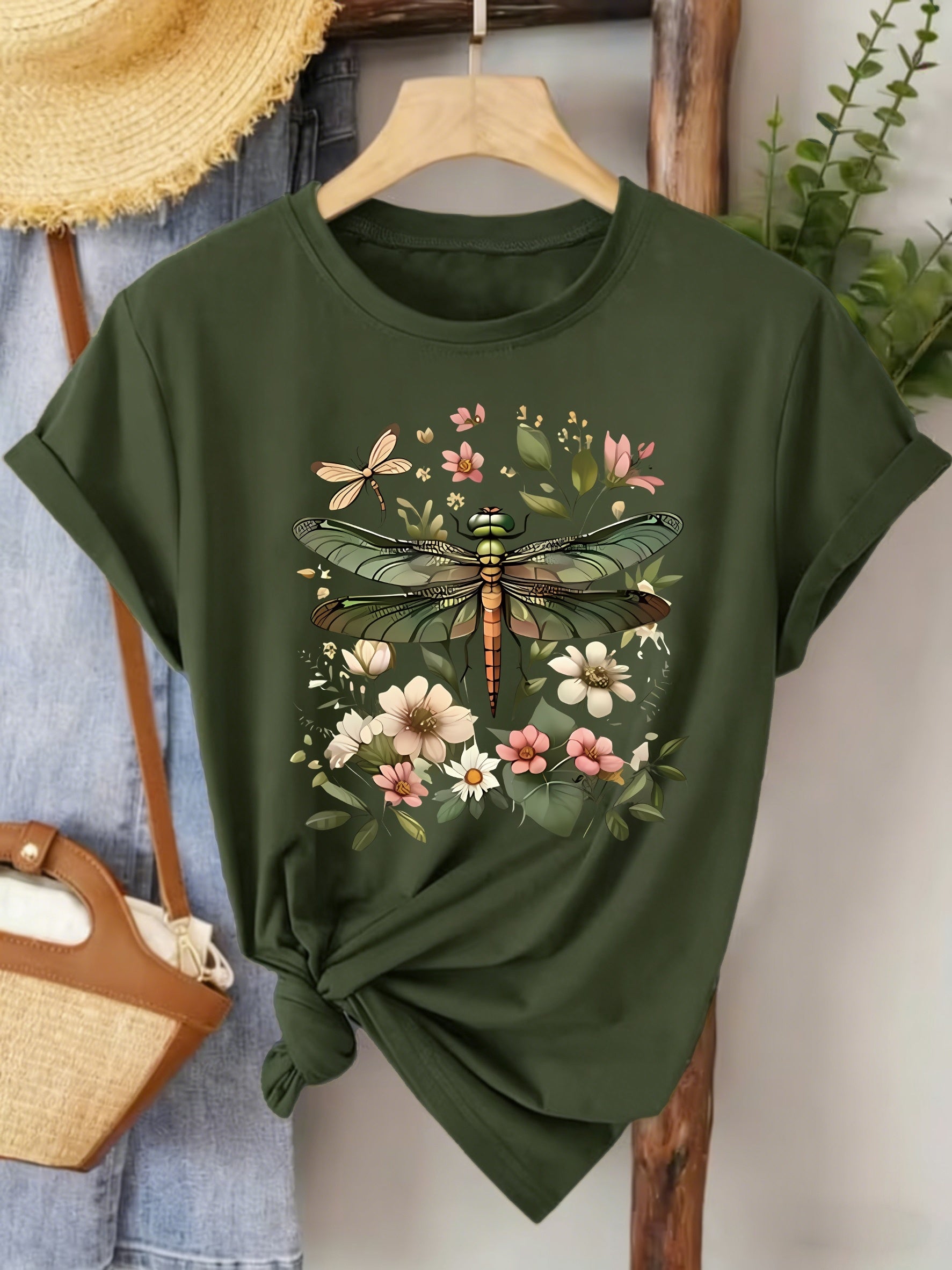 Fashionable Floral, Bohemian Women'S Graphic Print, Casual Short Sleeve - Spring And Summer Fit, Perfect Choice, Round Neck Women'S T-Shirt