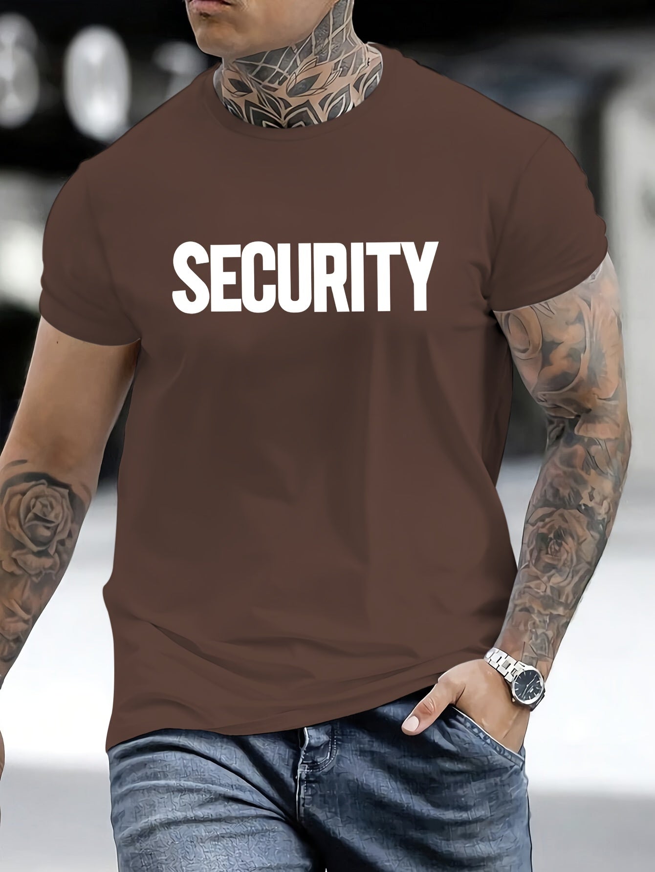 MBDMBD Men'S Casual Crew Neck T-Shirt with Bold SECURITY Print, Polyester, Comfortable & Versatile Short Sleeve Tee for Summer, Everyday Tshirt | Secure Shoulder Design | Smooth Texture Shir