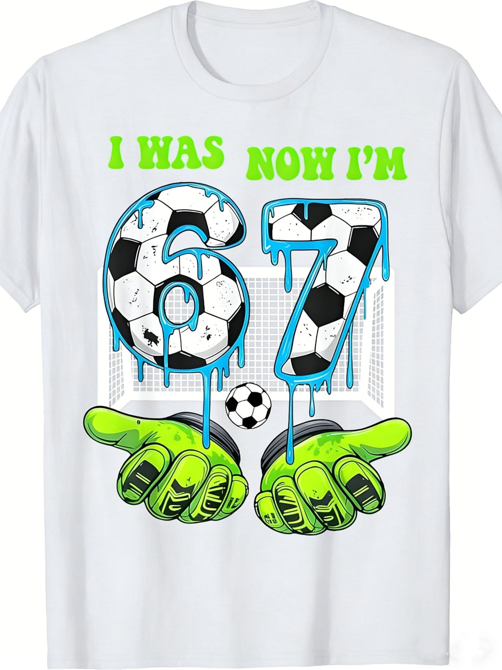 I Was 6, Now I'm 7 Birthday Boy 67 Soccer Style 7th Birthday T-Shirt Comfortable Boys' and Girls' Short Sleeve Spring/Summer Play Style Soccer  Fan Gift for Boys