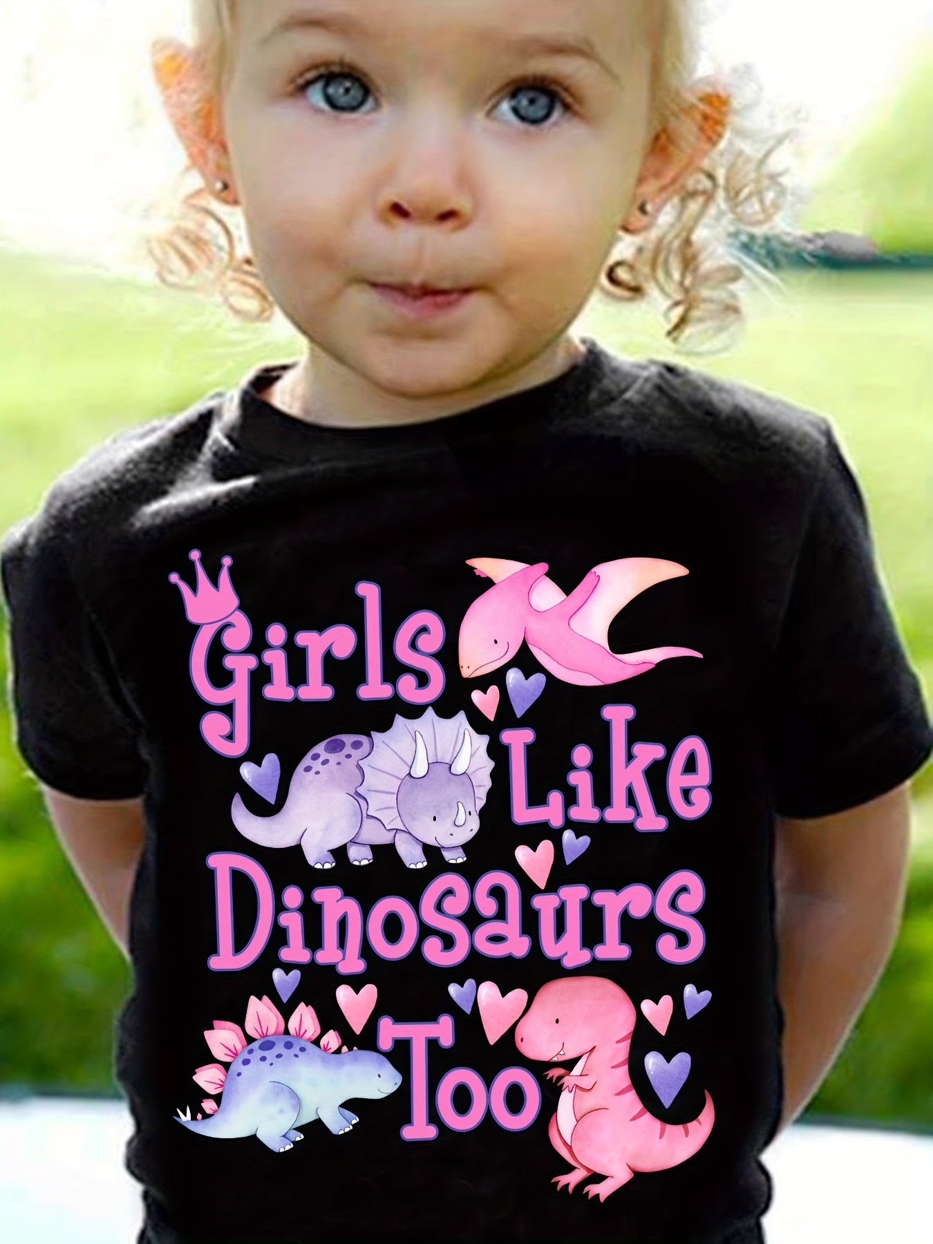 Girls' Fashion T-Shirt Girls Like Dinosaurs Too Dinosaur Print Cute Short Sleeve T-Shirt Casual Top