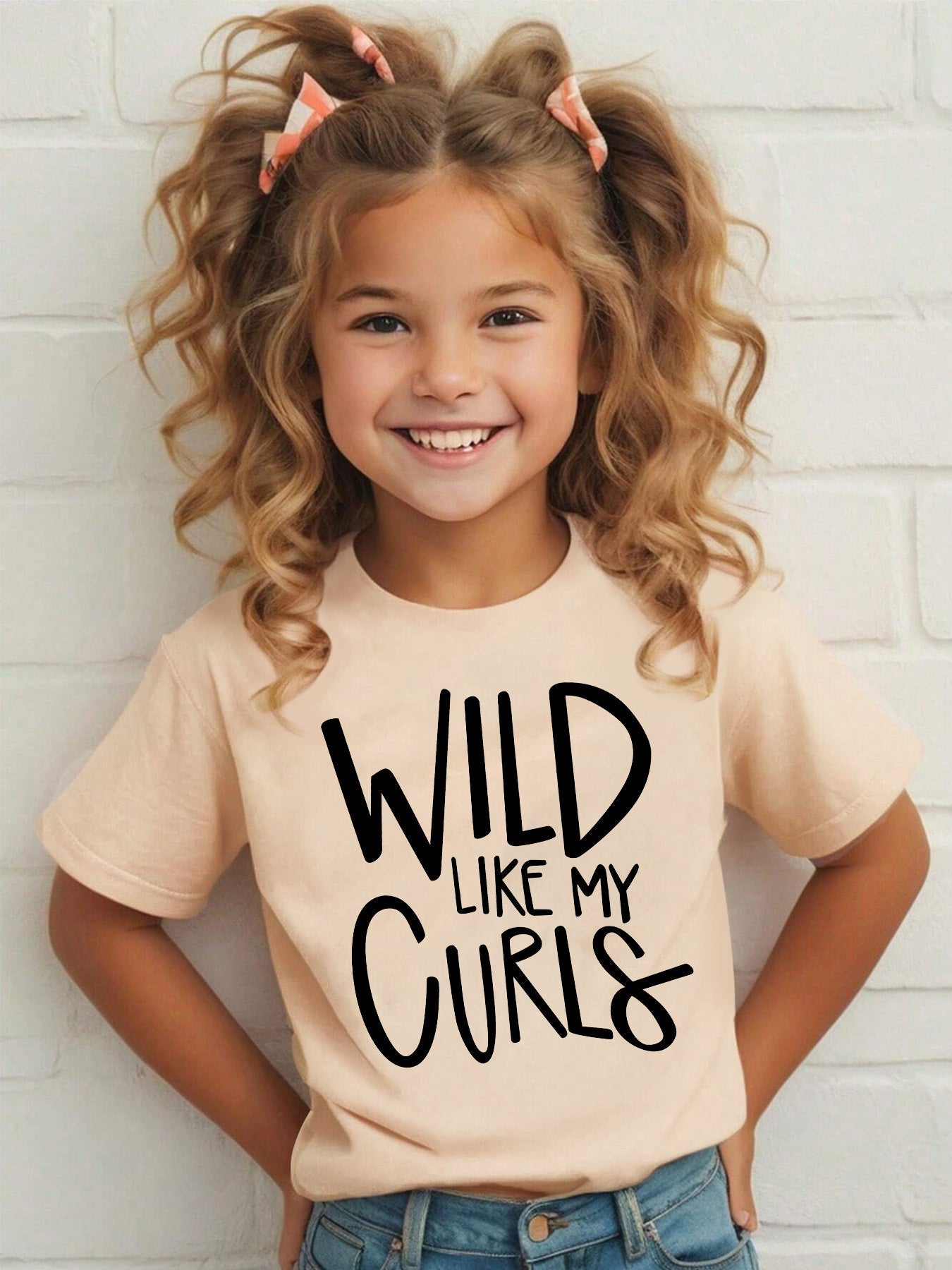 Summer Fashion Girls' Short Sleeve T-Shirt "Wild Like My Curls" Letter Print Casual Versatile Top DX2660