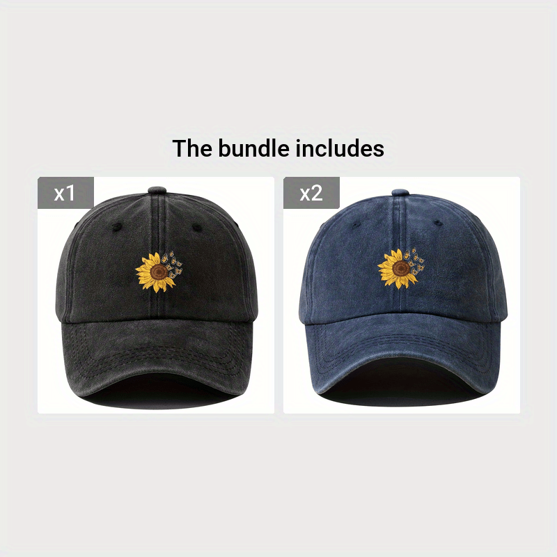 1pc Unisex Sunshade Washed Distressed Baseball Cap With Sunflower Butterfly Pattern For Outdoor Sport, Ideal choice for Gifts