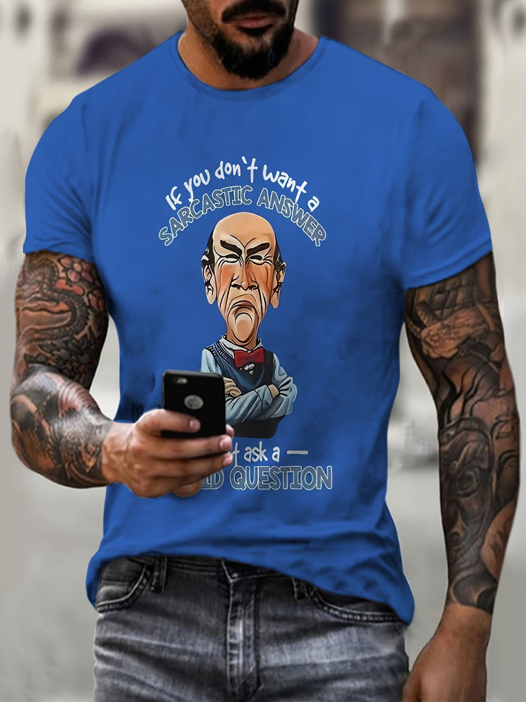 Men'S Short Sleeve Summer Casual 3D Print Pattern Round Neck Black T-Shirt Comfortable