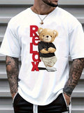 Men's Bear Print Short Sleeve T-Shirt - Summer Casual Round Neck Tee with Bear & Beech Tree Ink Drawing, Comfortable Regular Fit, Machine Washable Opaque Shirt for Outdoor & Casual Attire - In Stock ()