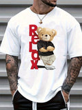 Men's Bear Print Short Sleeve T-Shirt - Summer Casual Round Neck Tee with Bear & Beech Tree Ink Drawing, Comfortable Regular Fit, Machine Washable Opaque Shirt for Outdoor & Casual Attire - In Stock ()