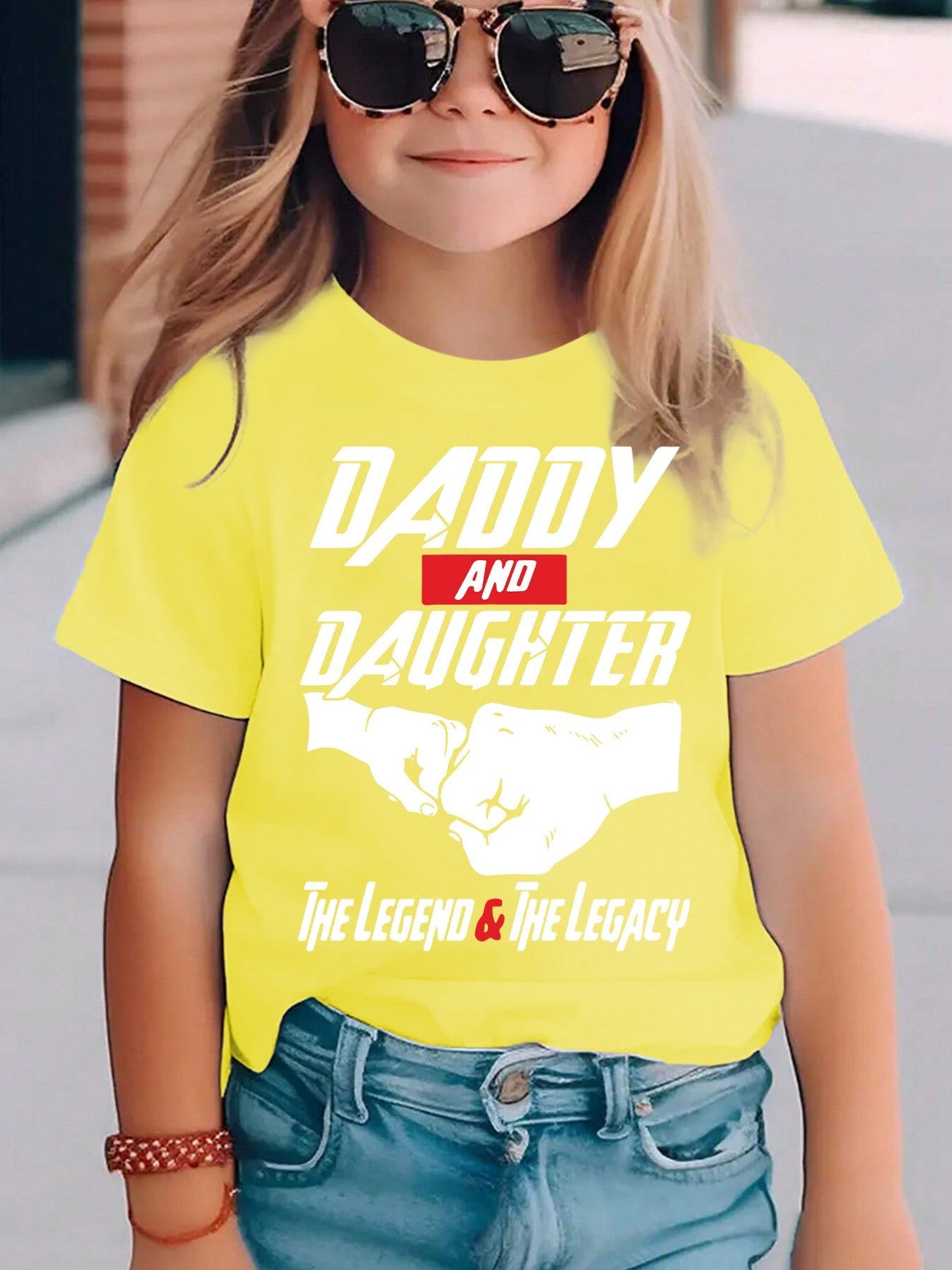 Summer Fashion Short-Sleeve T-Shirt for Girls with 'Daddy And Daughter' Letter Pattern Print, Casual And Versatile Top DX4072