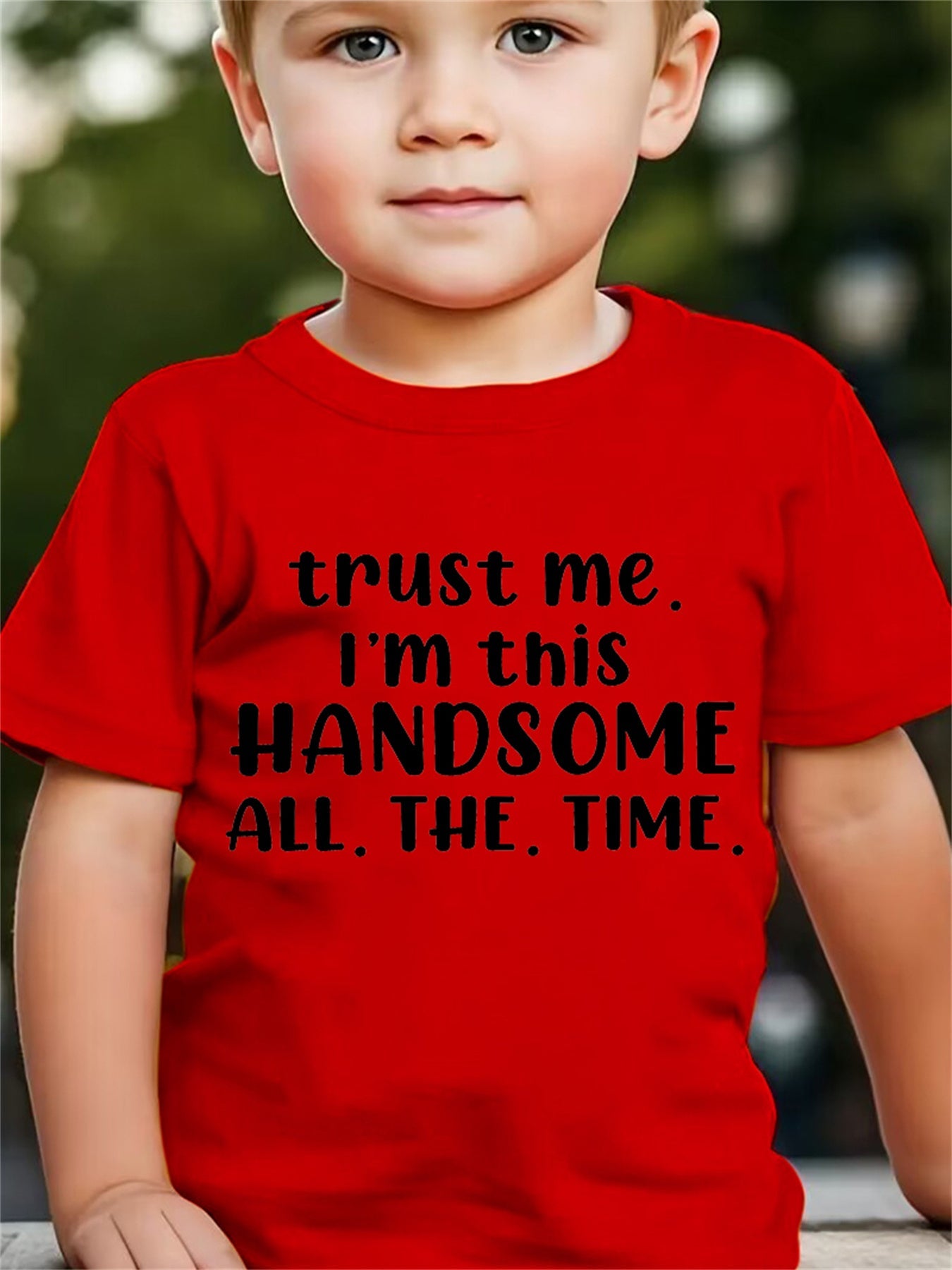 Summer Fashion Boys' Short-Sleeve T-Shirt "TRUST ME I'M THIS HANDSOME ALL THE TIME" Letter Print Casual Top DX2891