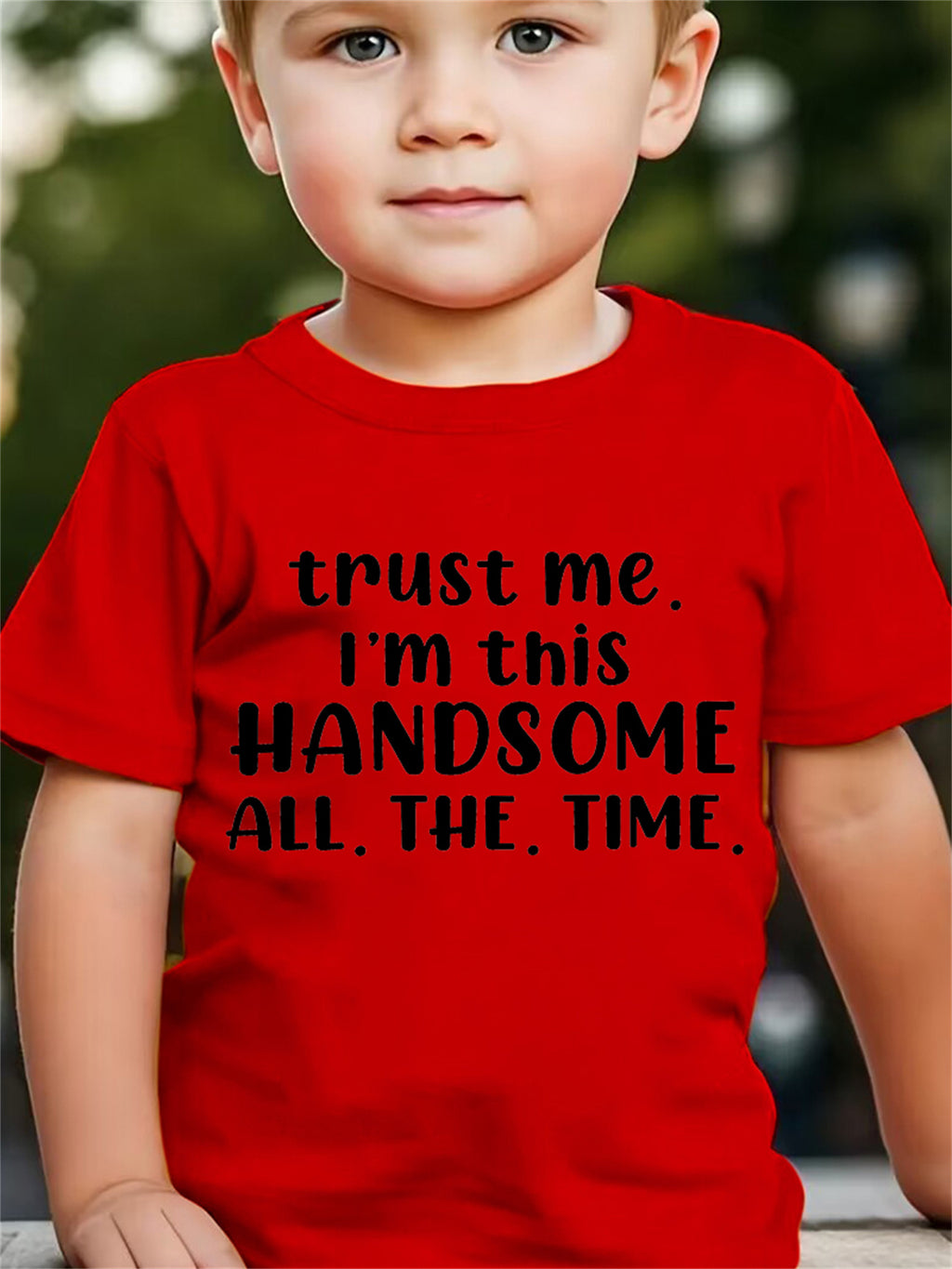 Summer Fashion Boys' Short-Sleeve T-Shirt "TRUST ME I'M THIS HANDSOME ALL THE TIME" Letter Print Casual Top DX2891