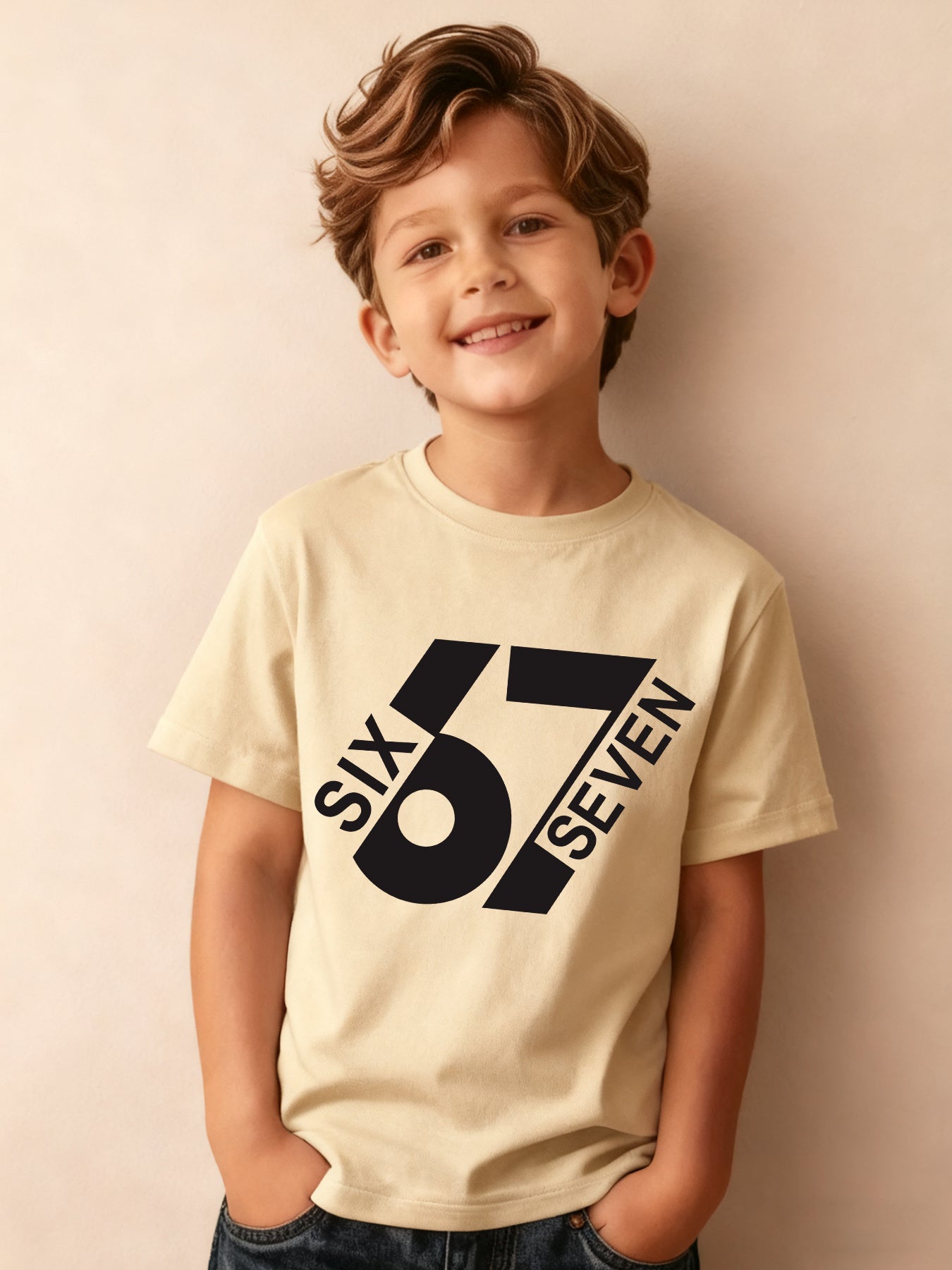 Summer Boys' Fashion Short Sleeve T-Shirt, Sizes 6-7, Cartoon Pattern Print Outdoor Casual Top, NY-DX7586