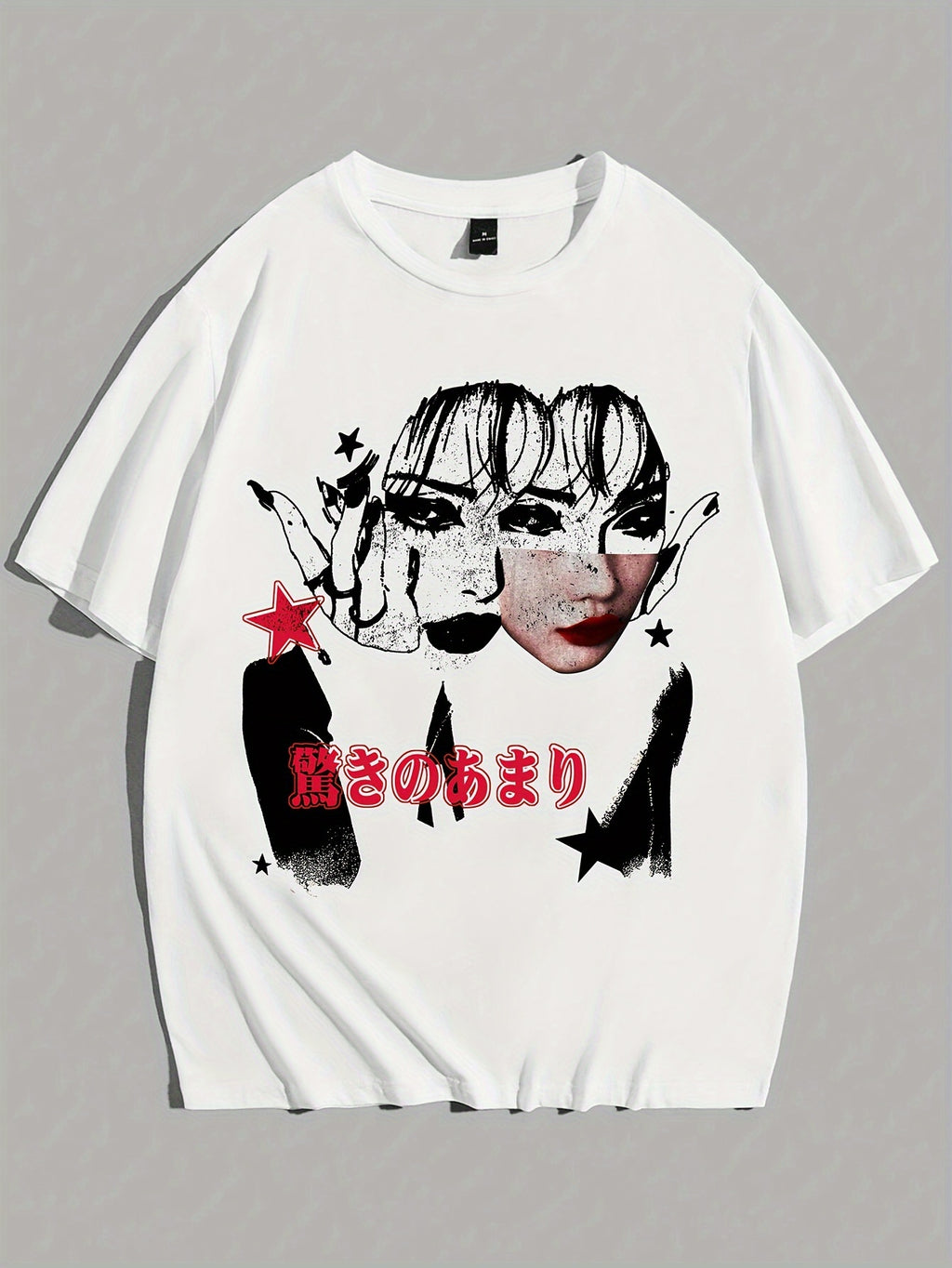 Patterned Portrait Fashion T-Shirt, Men's Casual Sports Loose Short Sleeve Black Shirt with Character Head Portrait