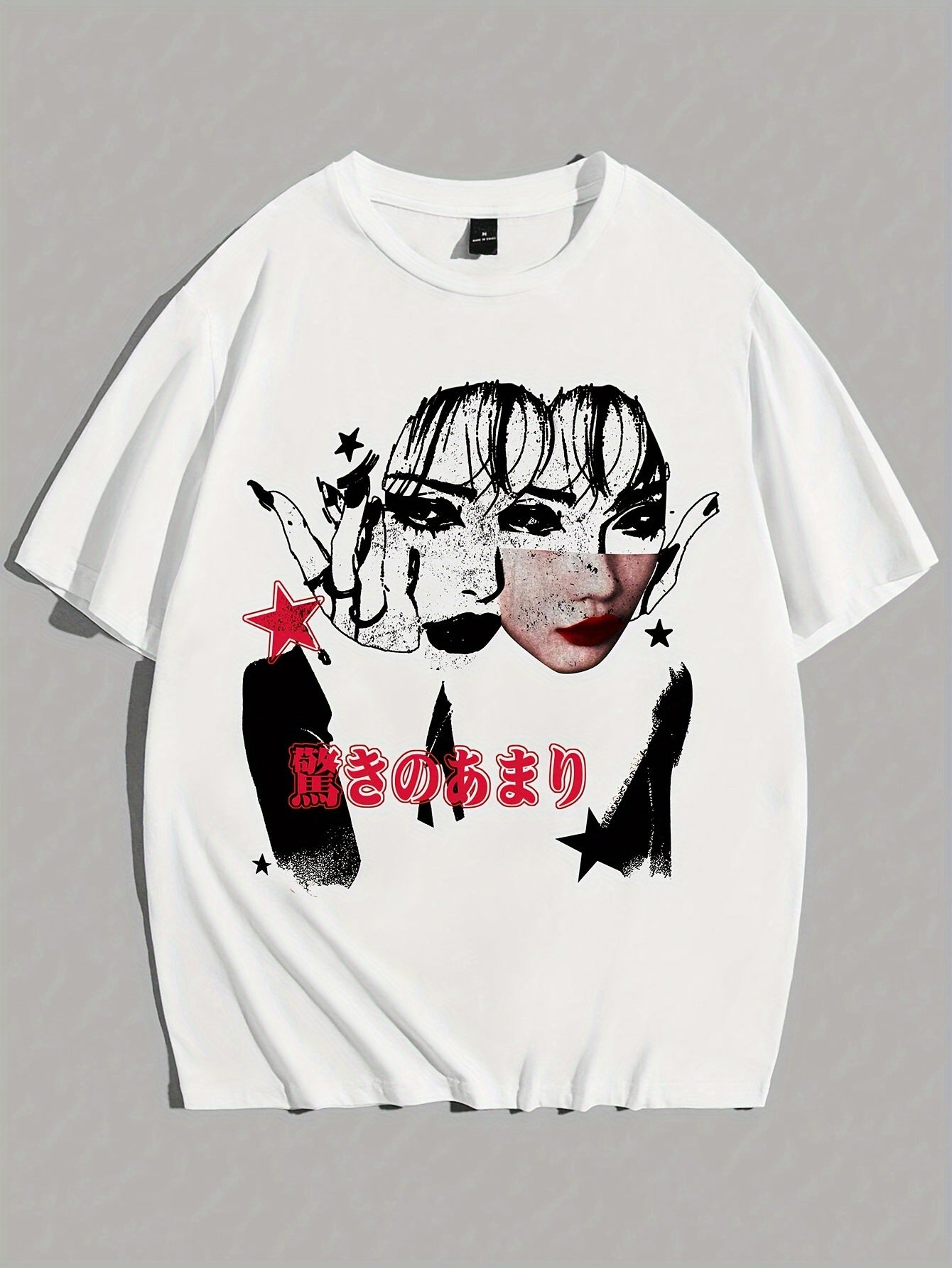 Patterned Portrait Fashion T-Shirt, Men's Casual Sports Loose Short Sleeve Black Shirt with Character Head Portrait