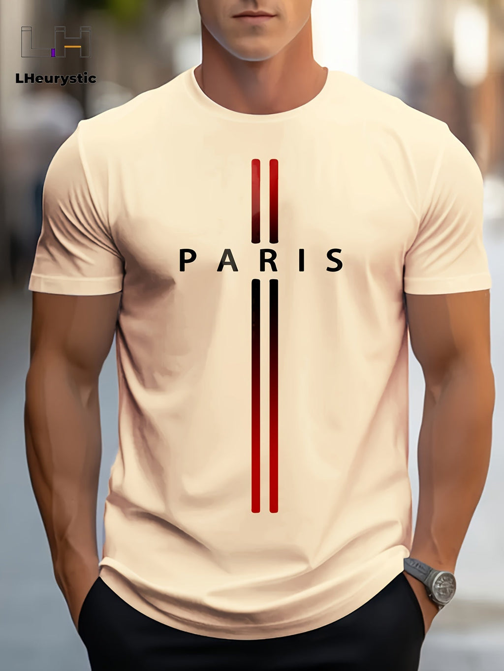 PARIS Print, Men's Graphic Design Crew Neck Active T-shirt, Casual Comfy Tees Tshirts For Summer, Men's Clothing Tops For Daily Gym Workout