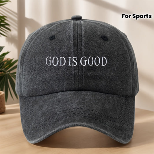 MAKEFGE Vintage Washed Baseball Cap for Men & Women - Embroidered "GOD IS GOOD" Design, Lightweight Breathable Soft Fabric, Adjustable Unisex Casual Outdoor Sports Hat for Spring Summer, Embroidered Detail