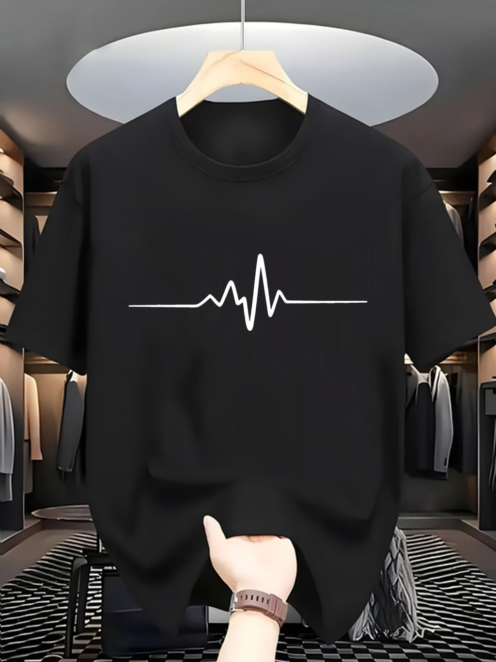 Men'S Polyester Short Sleeve Shirt, Lightweight Breathable Fashion Printed T-Shirt, Creative Heart Rate Graph Print, Perfect for Travel/Summer/Beach, Daily Casual/Home, 2025 /