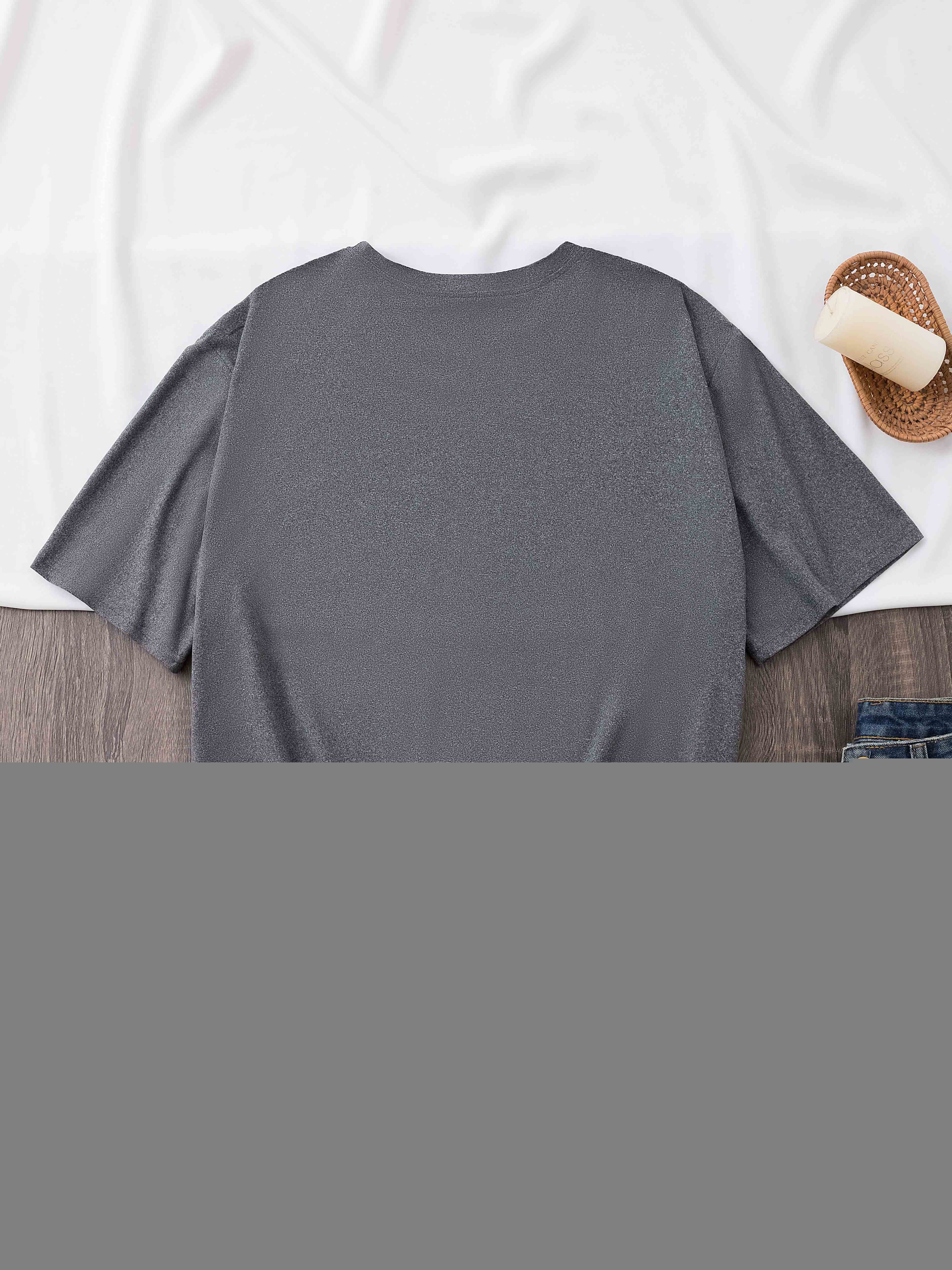 Women'S Casual Crew Neck T-Shirt, Polyester Knit Fabric, Regular Length, with Bold Alphabet Print, for All Seasons