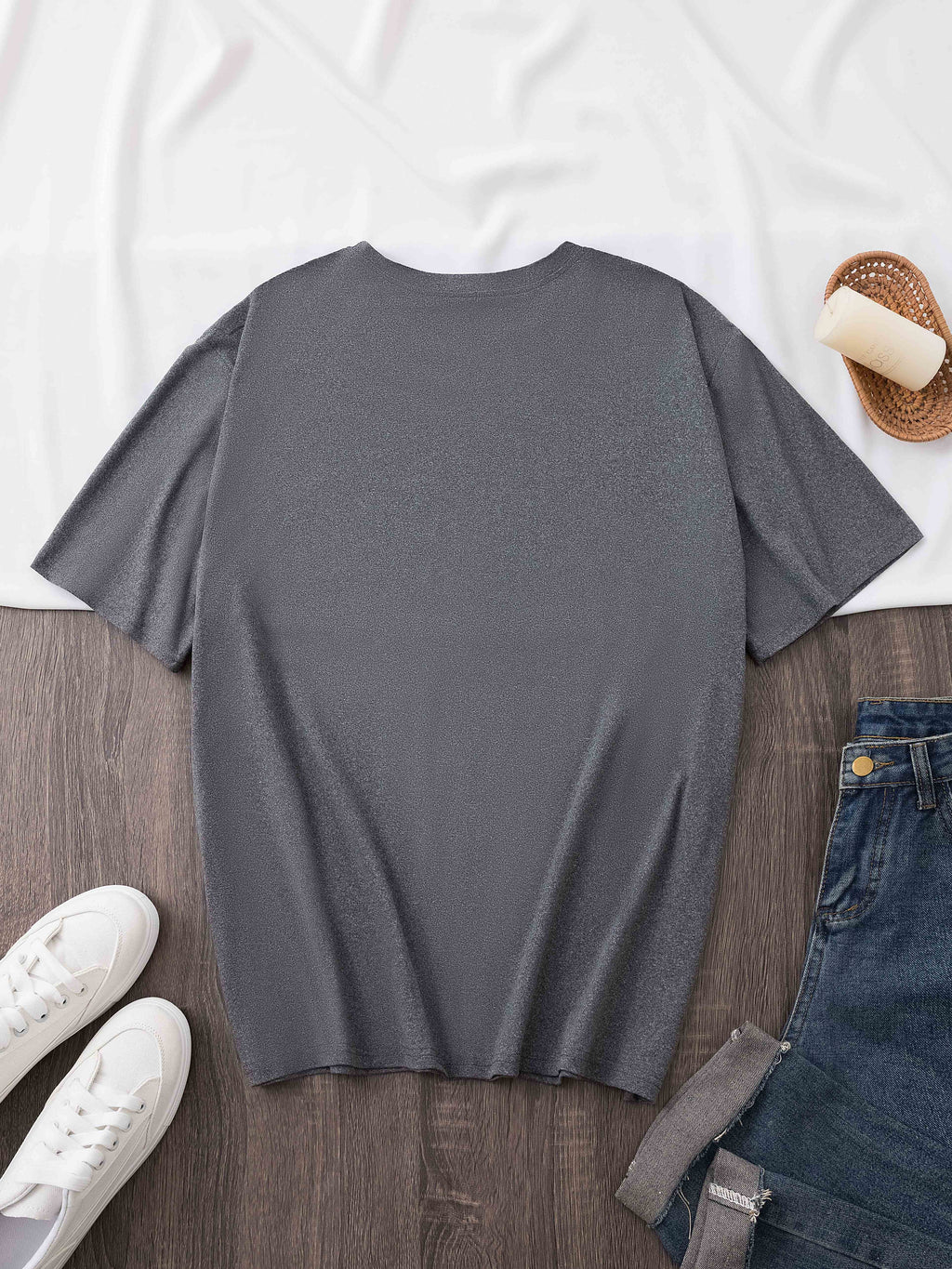 Women'S Casual Crew Neck T-Shirt, Polyester Knit Fabric, Regular Length, with Bold Alphabet Print, for All Seasons