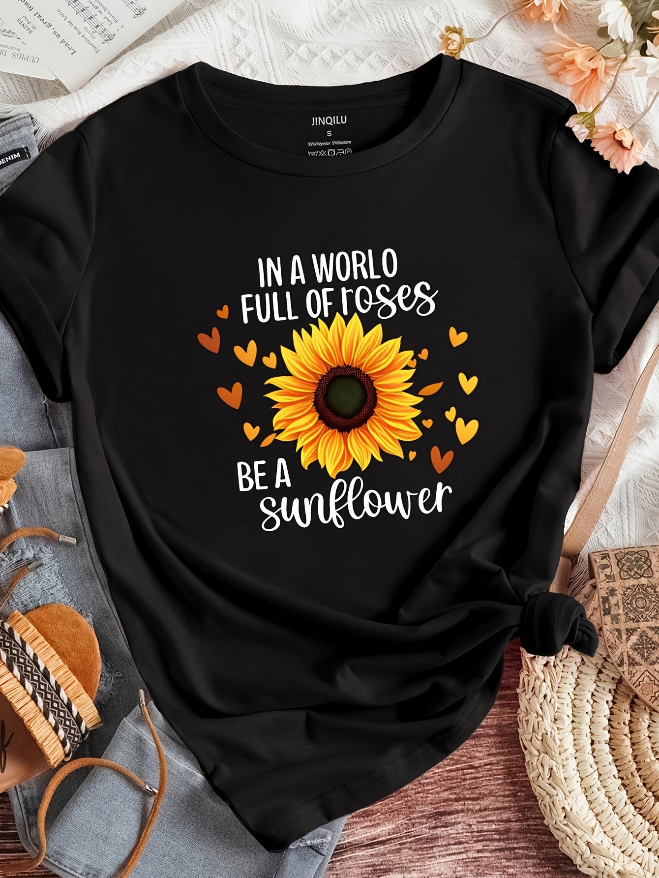 G7037 2023 New Arrival Small Version Sunflower Print T-Shirt