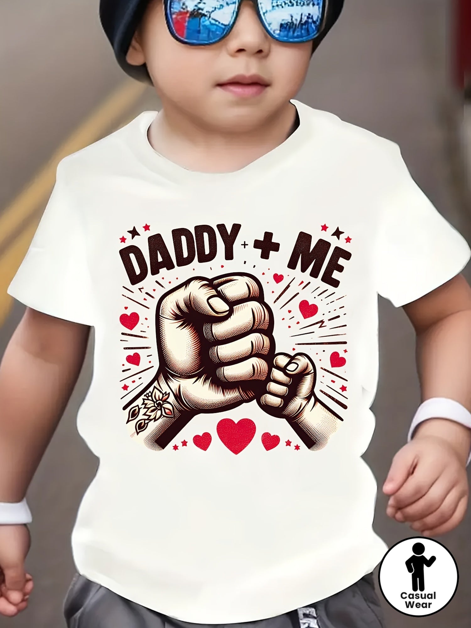 Boy's Casual Round Neck T-Shirt with "DADDY + ME" Fist Print